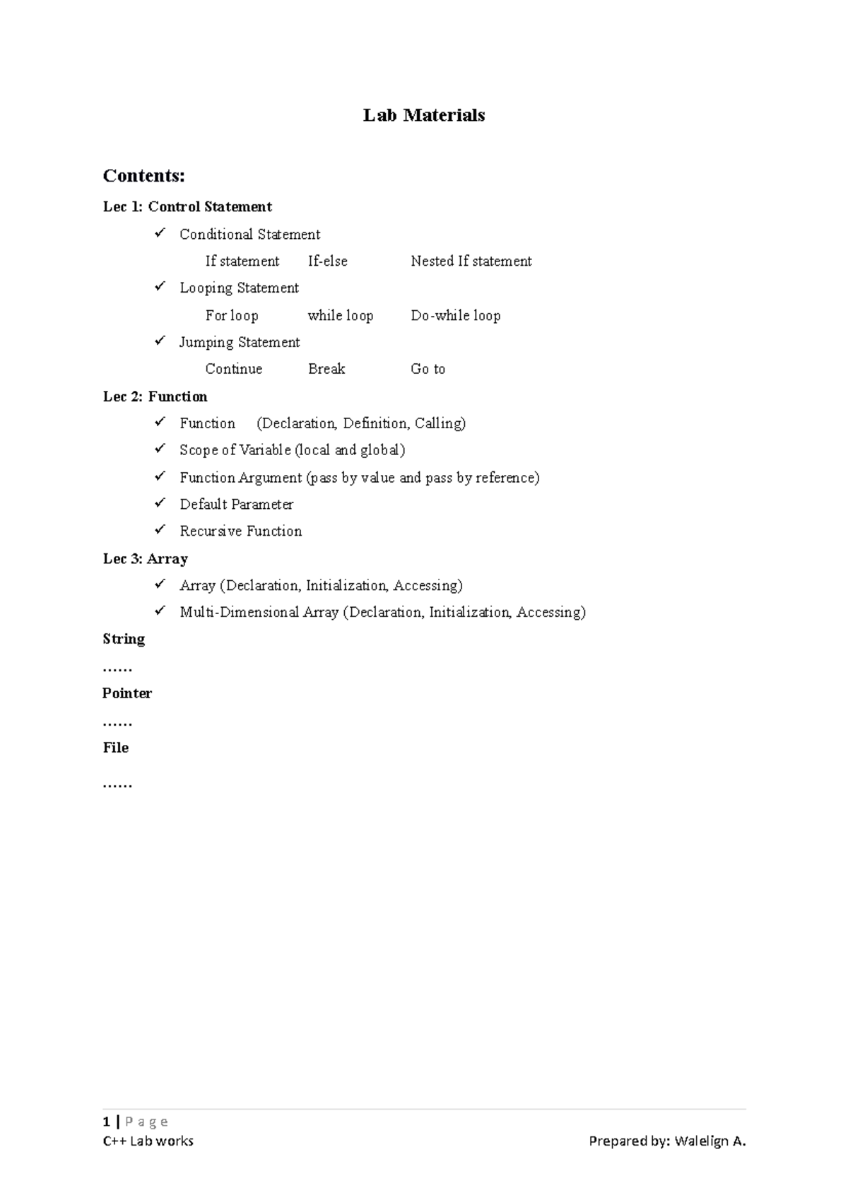 Lab materials - yyyyifkiy89i8u7 - Lab Materials Contents: Lec 1 ...