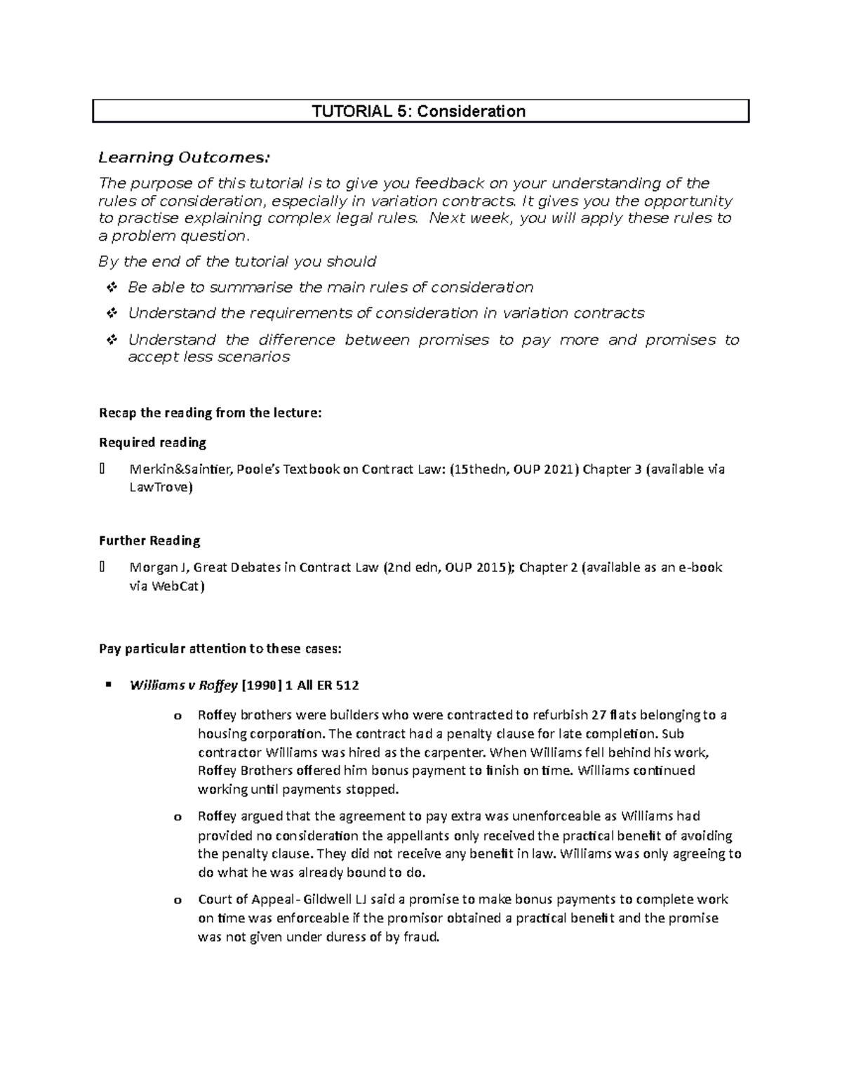 Tutorial 5 - Consideration - LAWS1015 - Southampton - Studocu