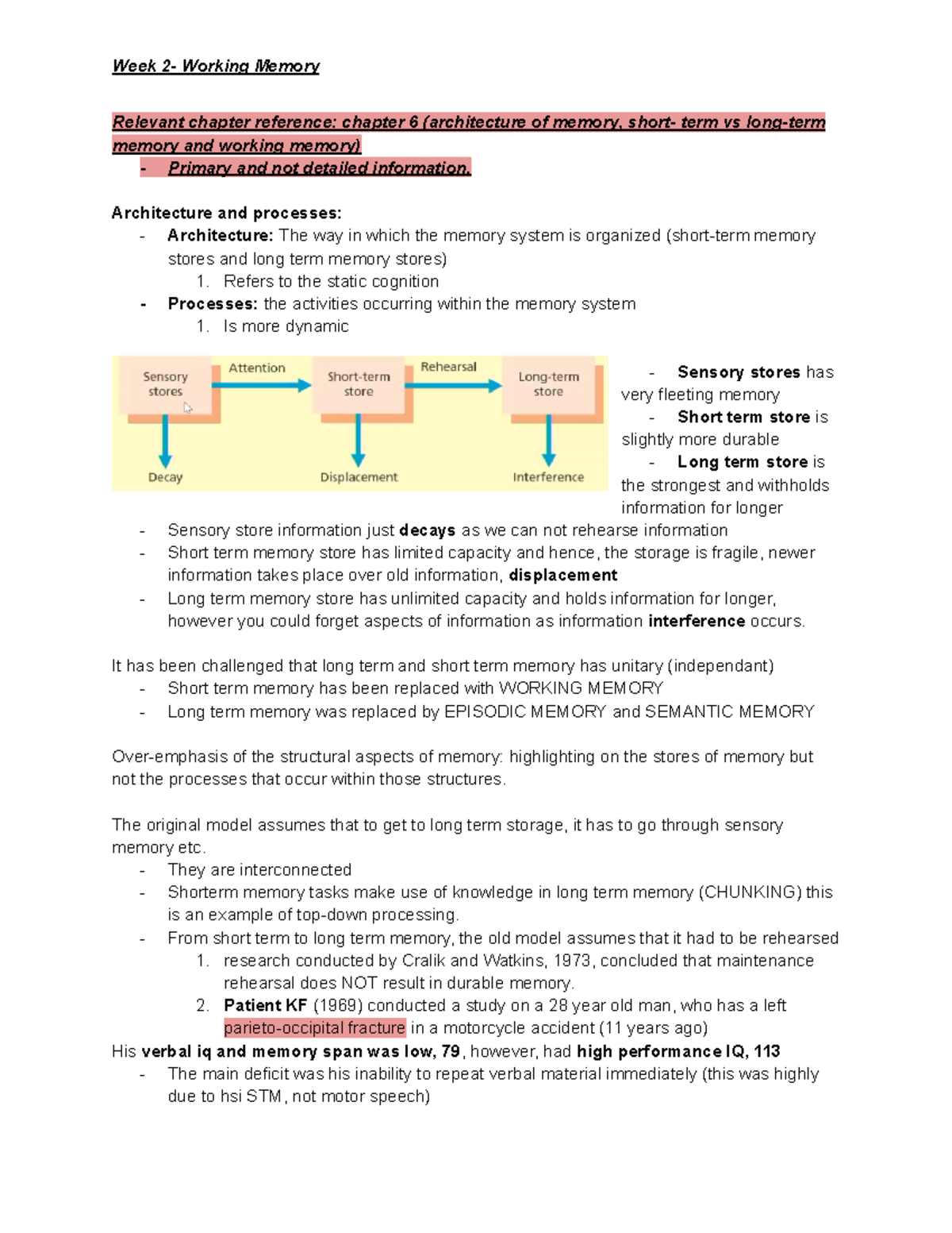 Week 2- Working Memory - Week 2- Working Memory Relevant chapter ...