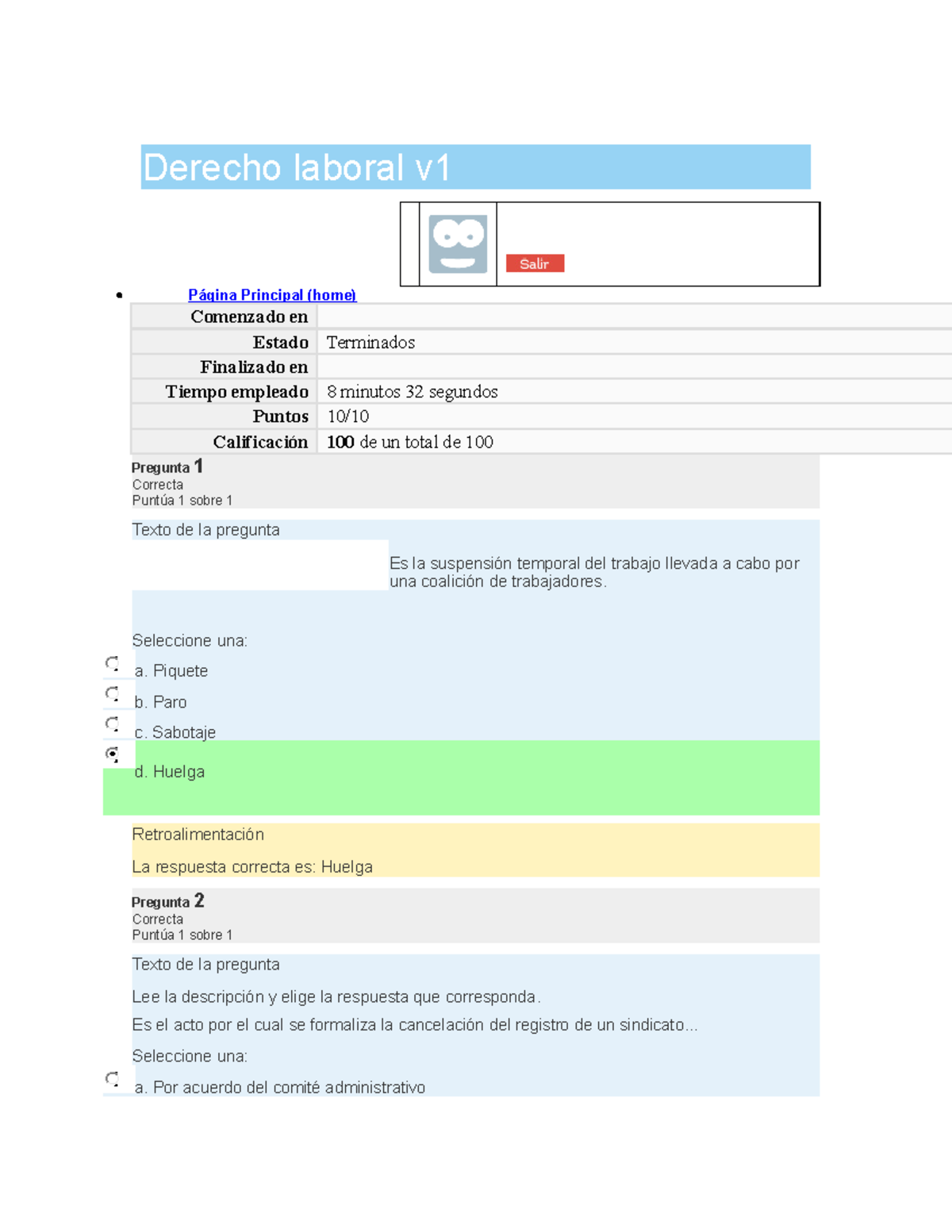 Derecho Laboral V1 Exameeen 3 - Derecho Laboral V María Concepcion ...