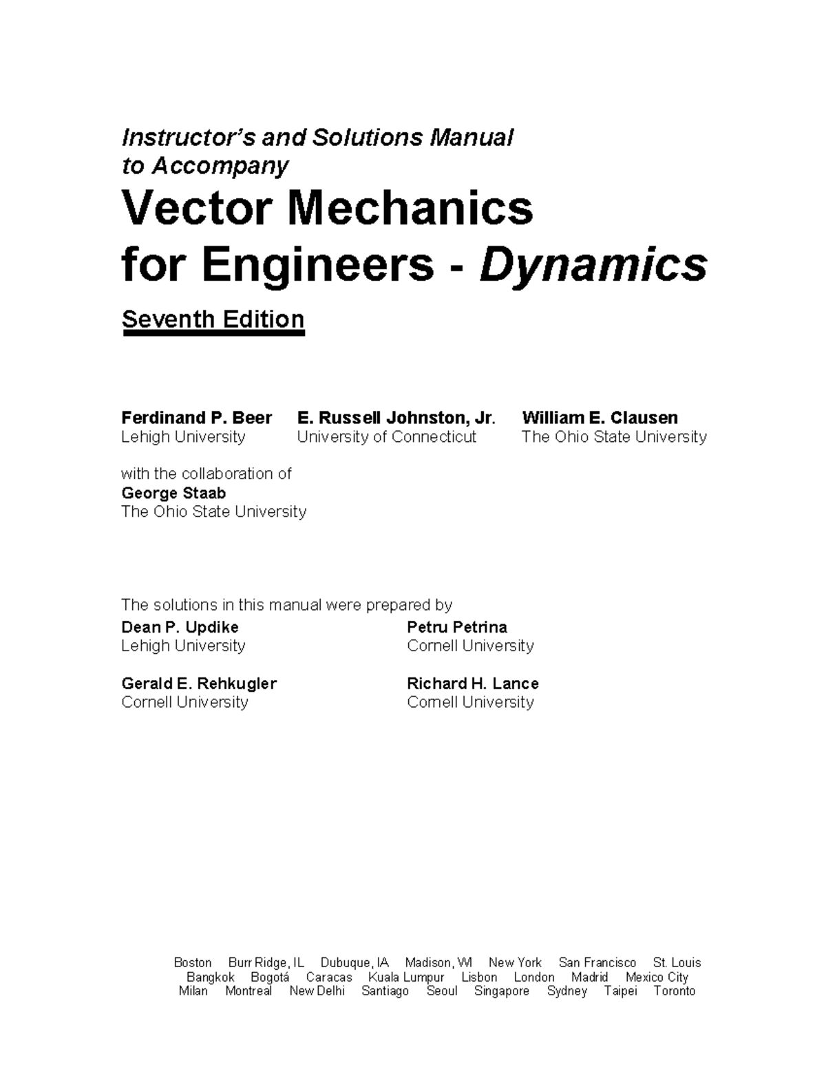 Description - Instructor’s And Solutions Manual To Accompany Vector ...