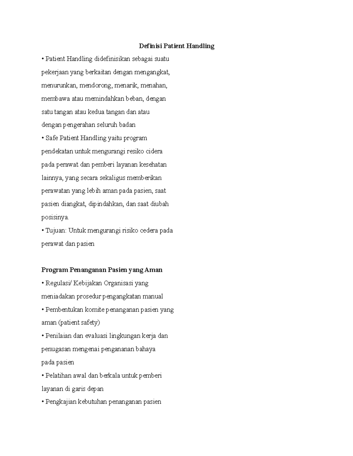 Definisi Patient Handling Definisi Patient Handling Patient Handling
