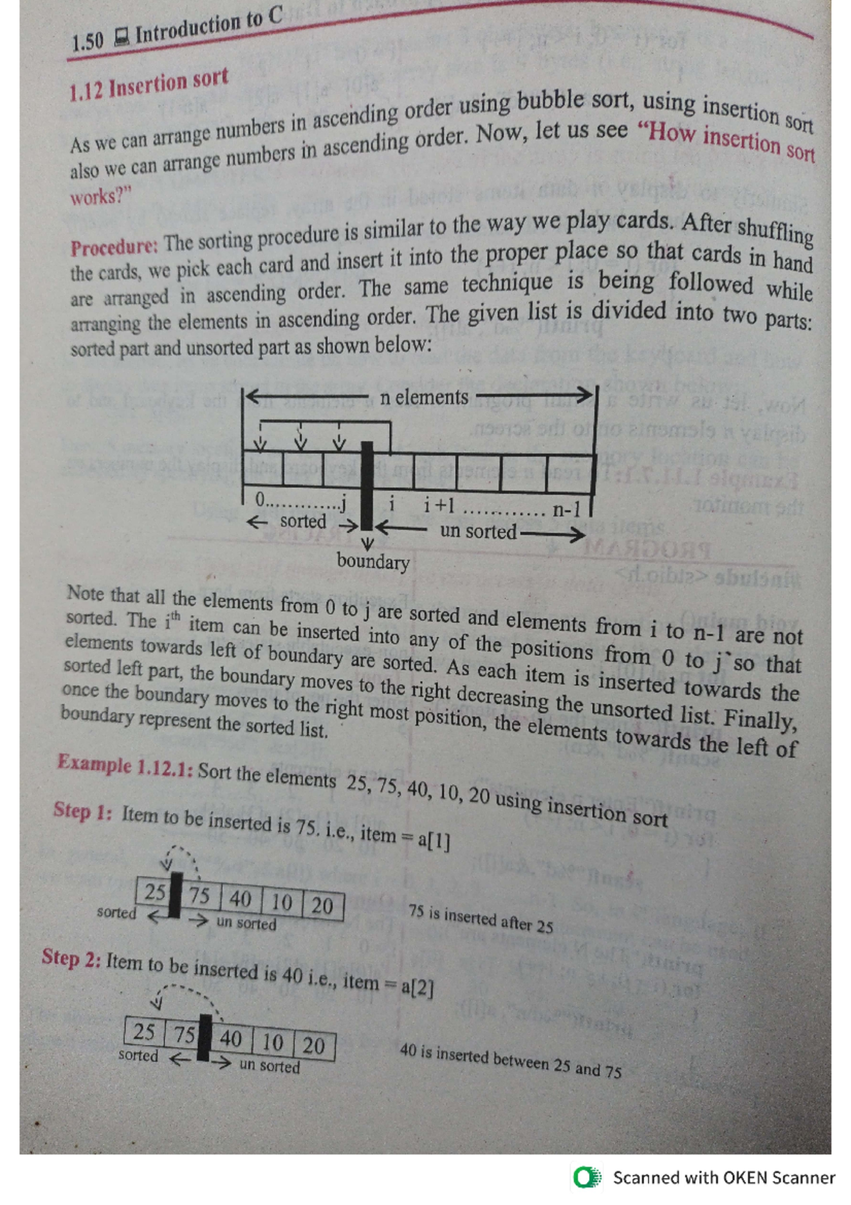 Insertion sort - Summary C++ - 1 Introduction to C 1 Insertion sort ...