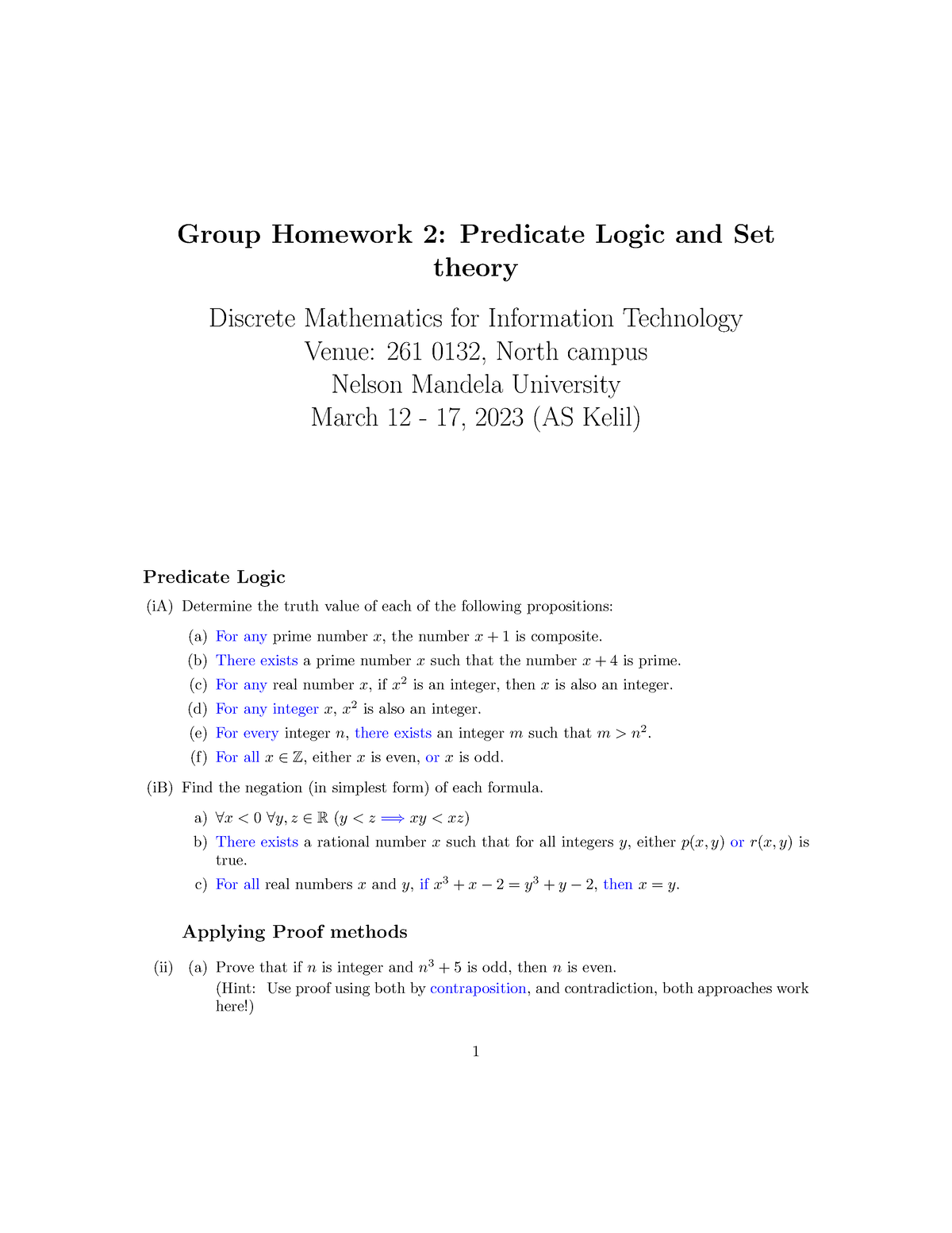 GHW02 - Discrete Maths - Group Homework 2: Predicate Logic And Set ...