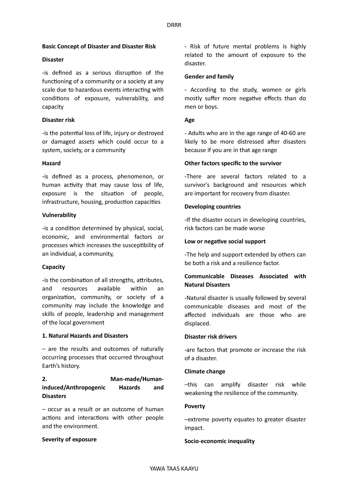 DRRR- Reviewer - Basic Concept Of Disaster And Disaster Risk Disaster ...