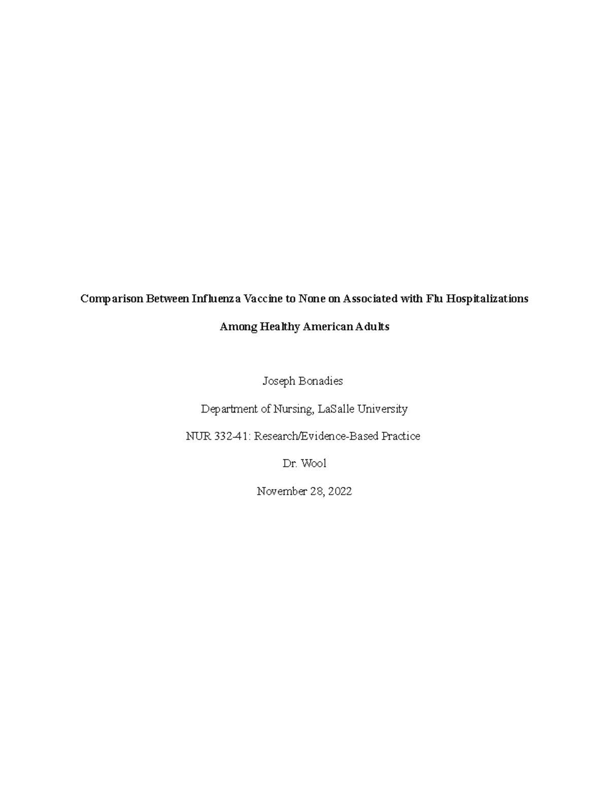 NUR 332 Final Draft Paper - Comparison Between Influenza Vaccine to ...