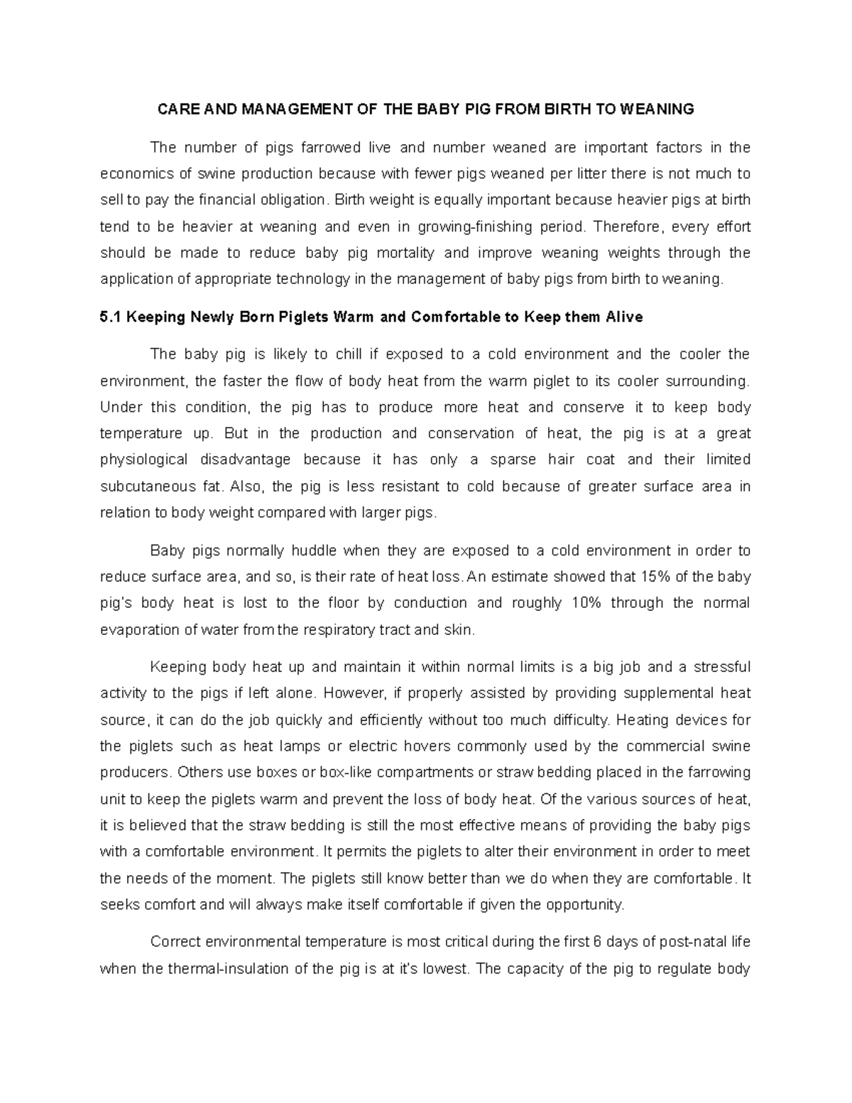 Care And Management Of The Baby Pig From Birth To Weaning Care And