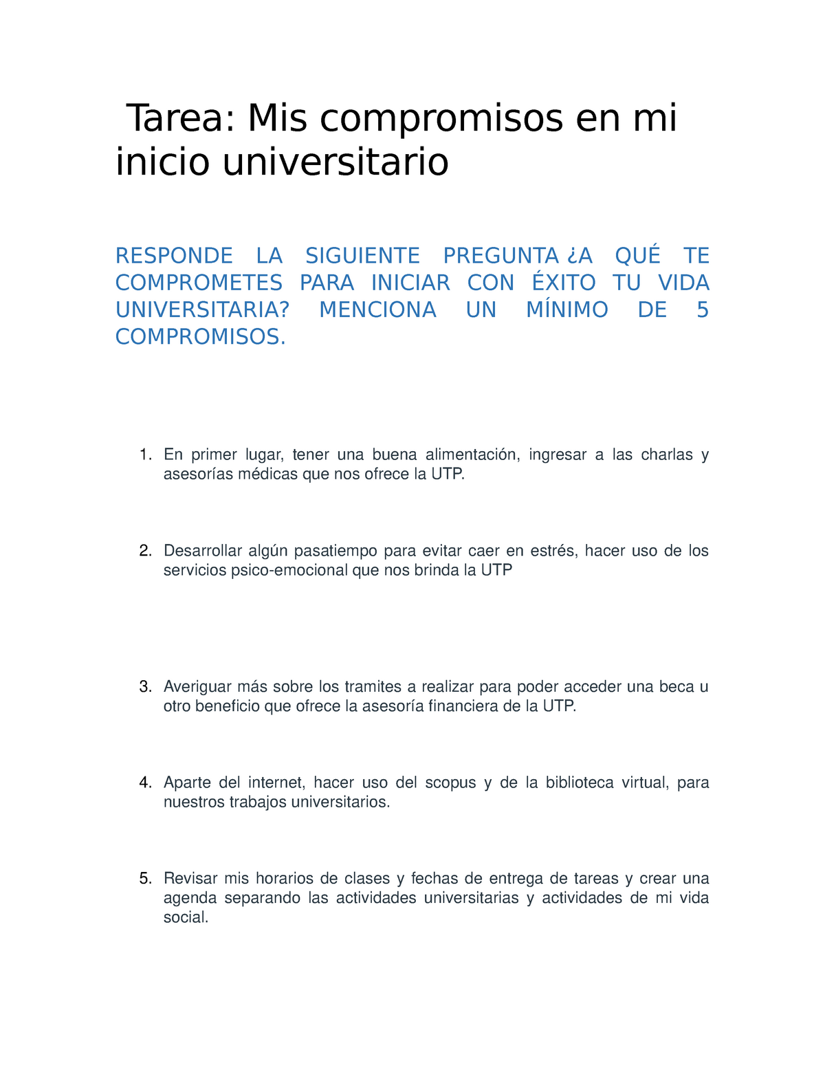 IVU Actividad Compromisos Tarea Mis Compromisos En Mi Inicio Universitario RESPONDE LA