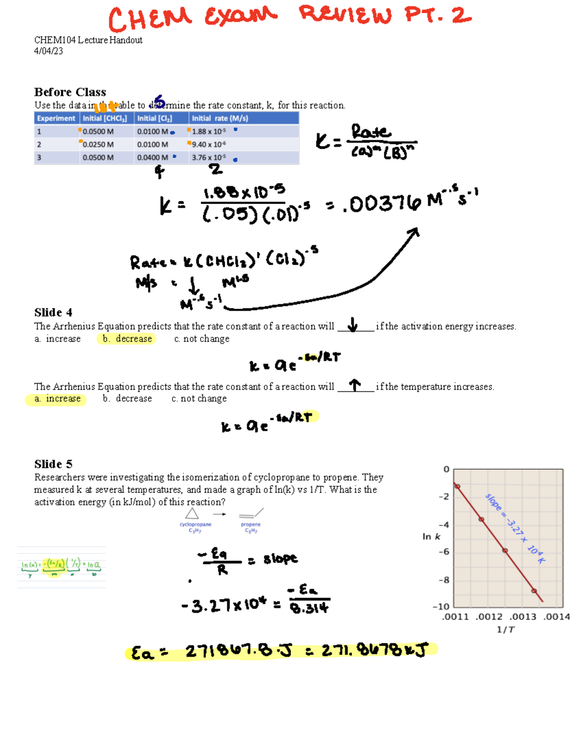 CHEM104 Exam 2 Review Pt. 2 - CHEM104 Lecture Handout 4/04/ Before ...