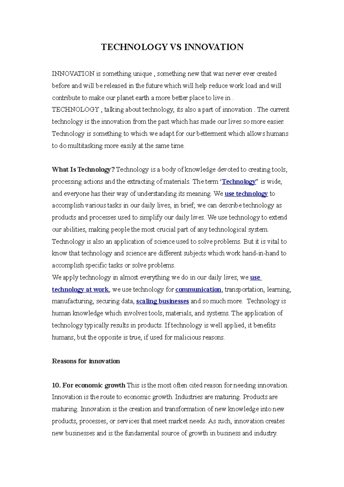 Lect 2 tech and inno - TECHNOLOGY VS INNOVATION INNOVATION is something ...