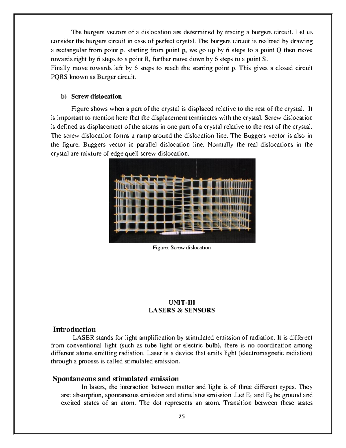 Lasers and Sensors - The burgers vectors of a dislocation are ...