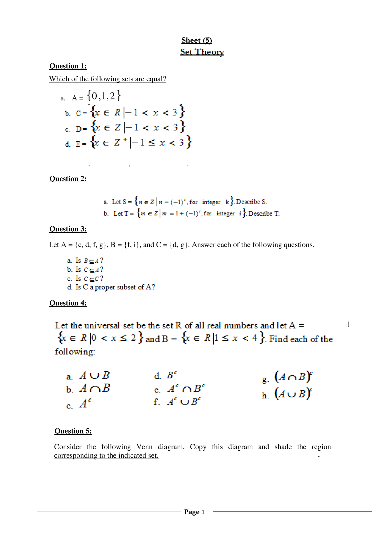 Sheet 5 Set Theory Studocu