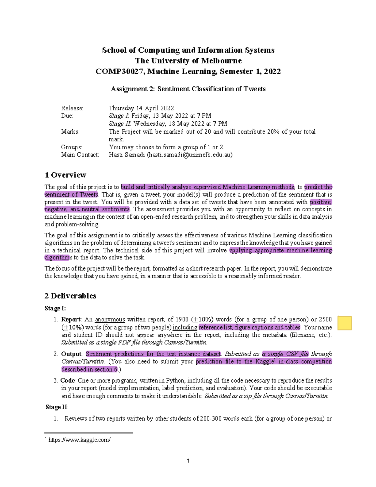 COMP30027-Assignment 2-Spec - School of Computing and Information ...