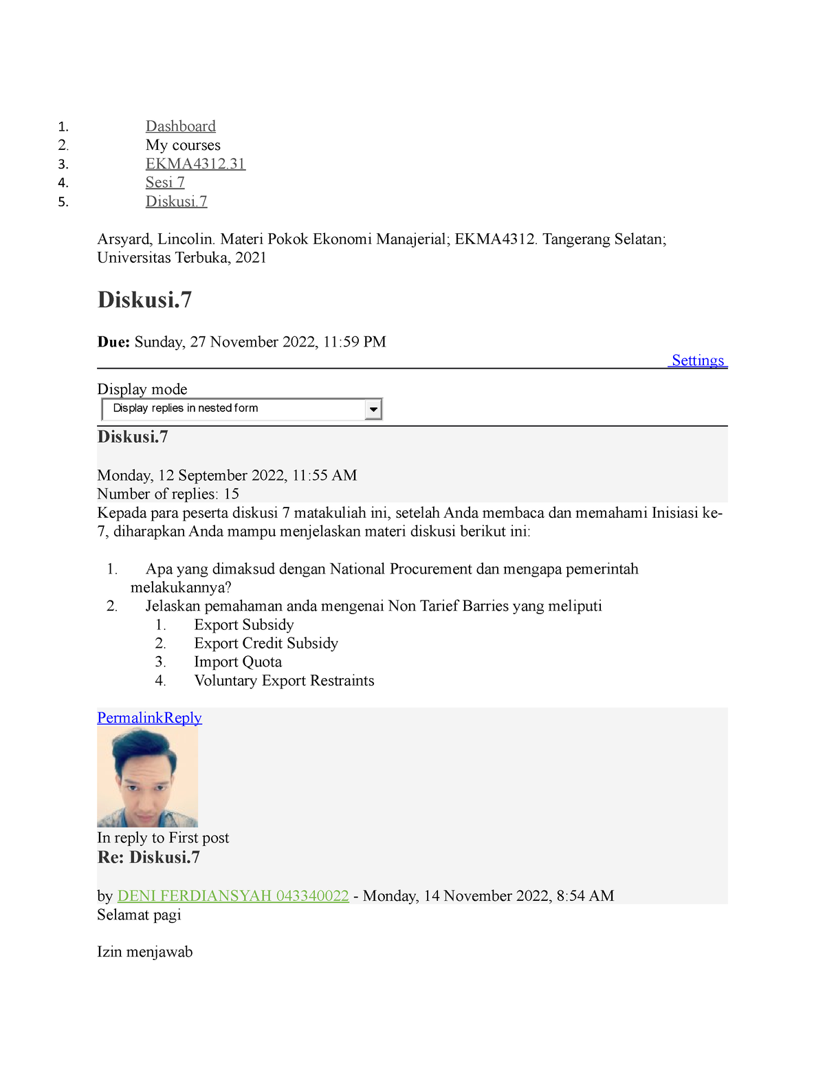 Ekonomi Manajerial EKMA4312 Diskusi 7 - Dashboard My Courses EKMA4312 ...