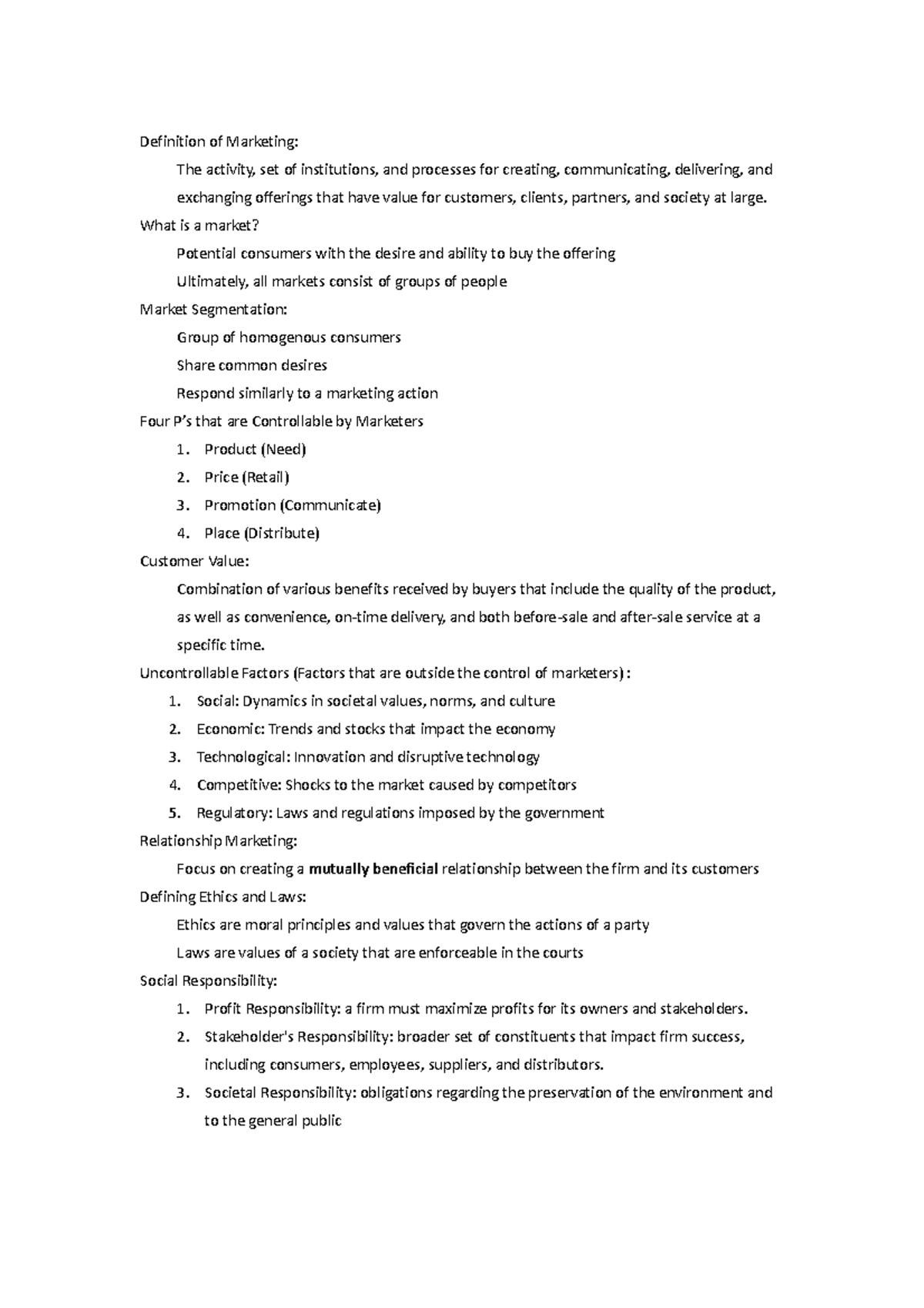 CB2601 Lt notes Definition of Marketing The activity, set of