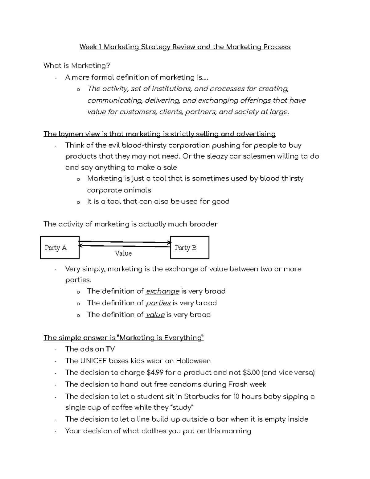 MKT 300 Week 1 Class Notes - Week 1 Marketing Strategy Review And The ...