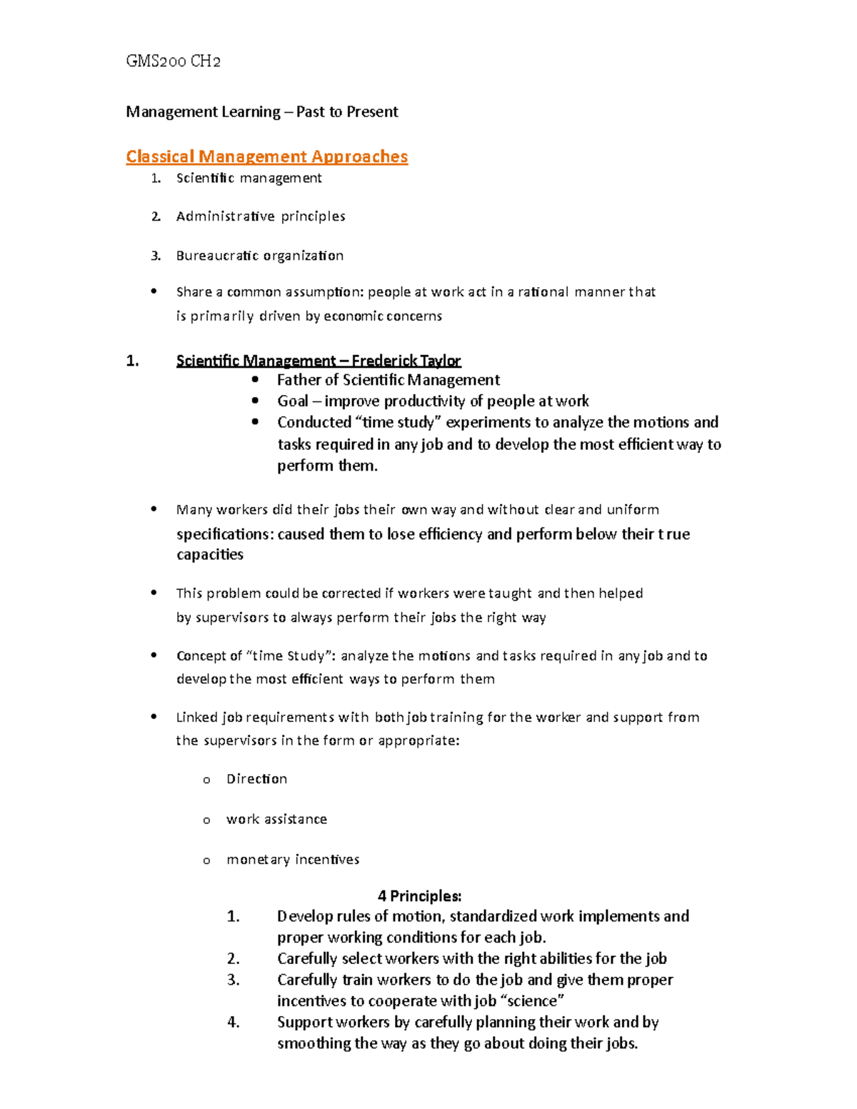 Gms Textbook Notes Chapter 2 Management Learning Past To Present Classical Management