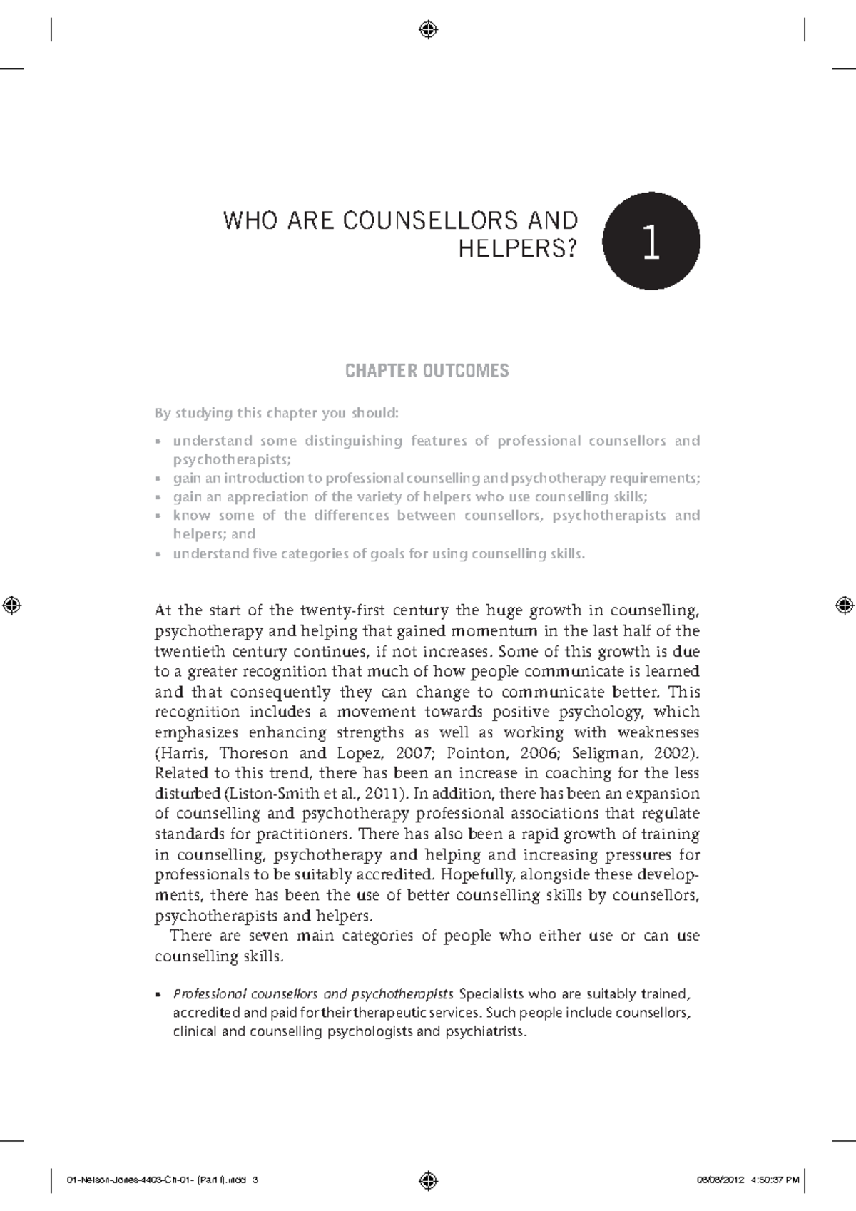 Counselling and Helper as counsellor - 1 CHAPTER OUTCOMES By studying ...