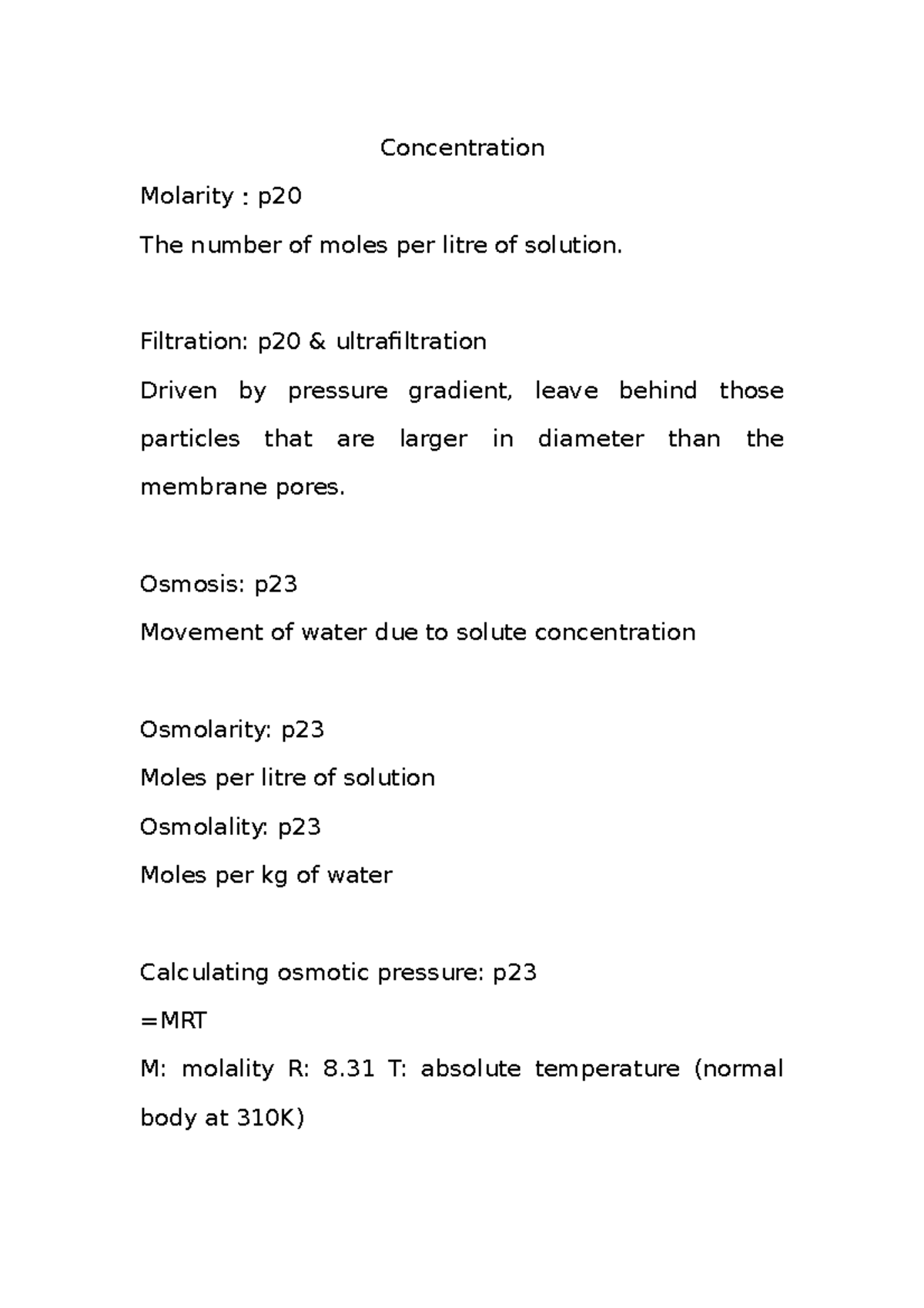 Cellular physiology - 111 - Concentration Molarity：p The number of