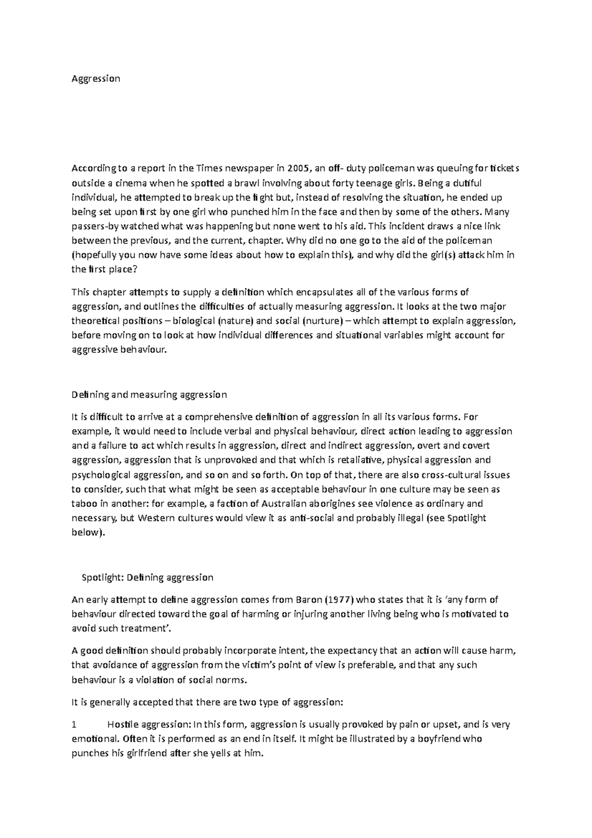 Aggression - in depth notes from subtopics in the dd102 module ...