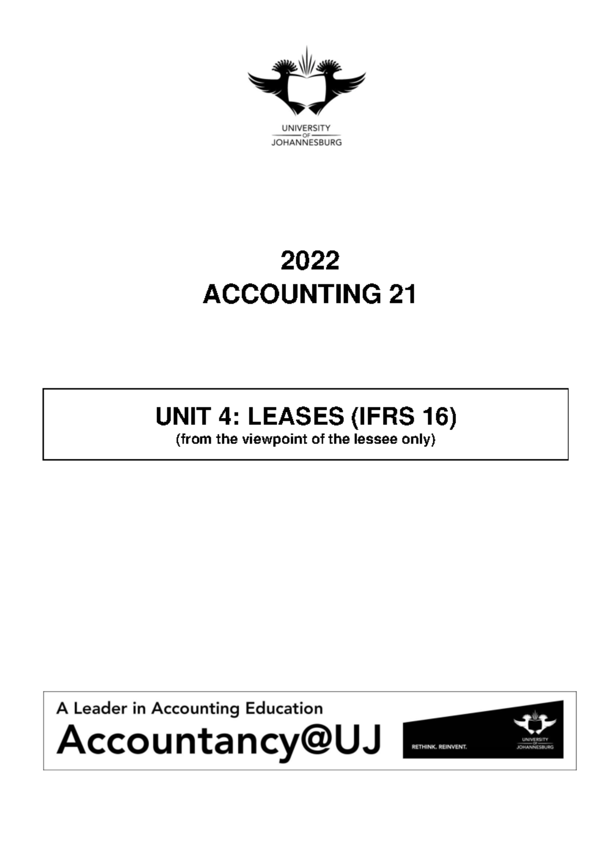 Unit 4 (IFRS 16) Leases - notes - 2022 ACCOUNTING 2 1 UNIT 4 : LEASES ...