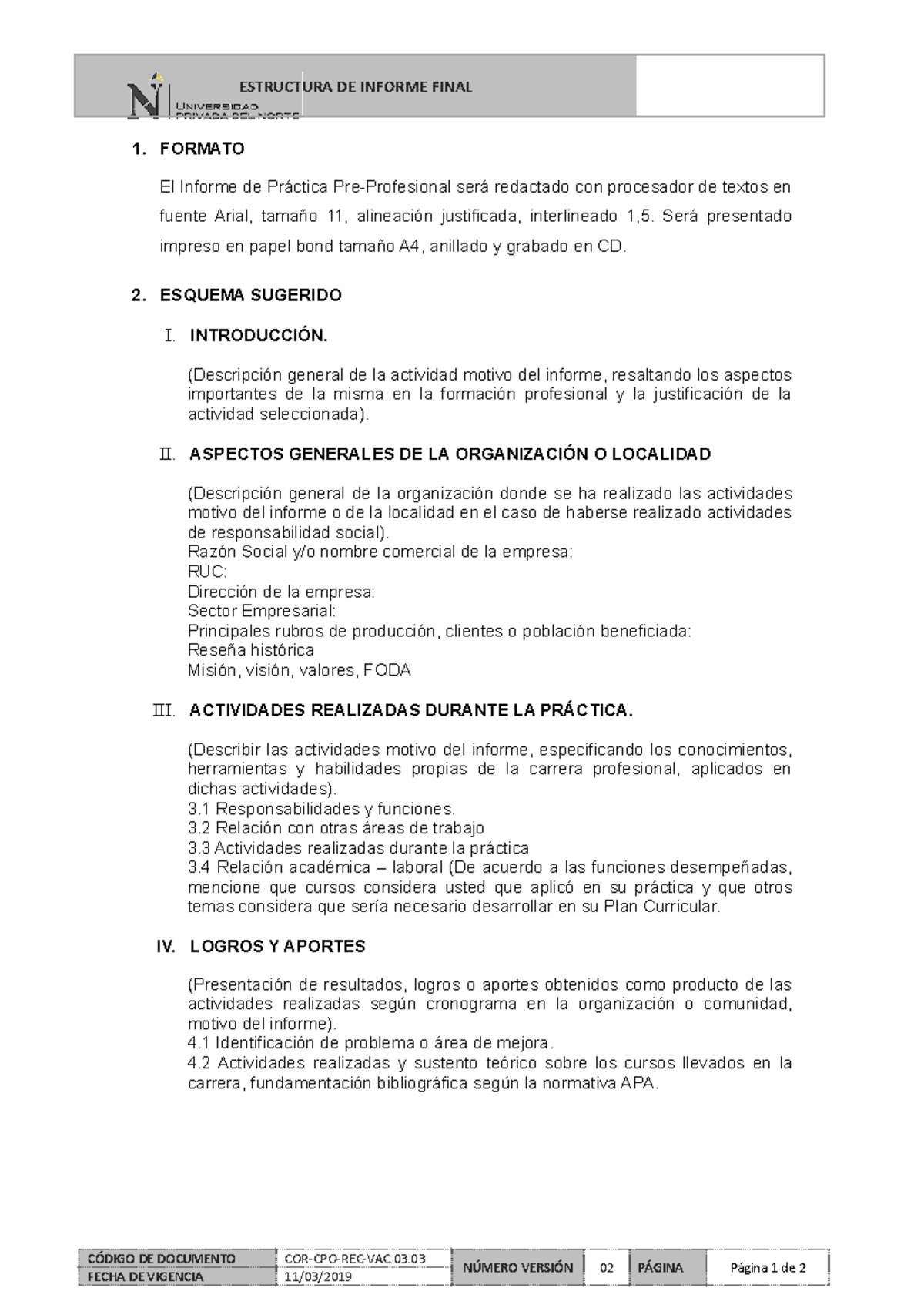 Estructura De Informe Final Estructura De Informe Final 1 Formato El Informe De Práctica 6274