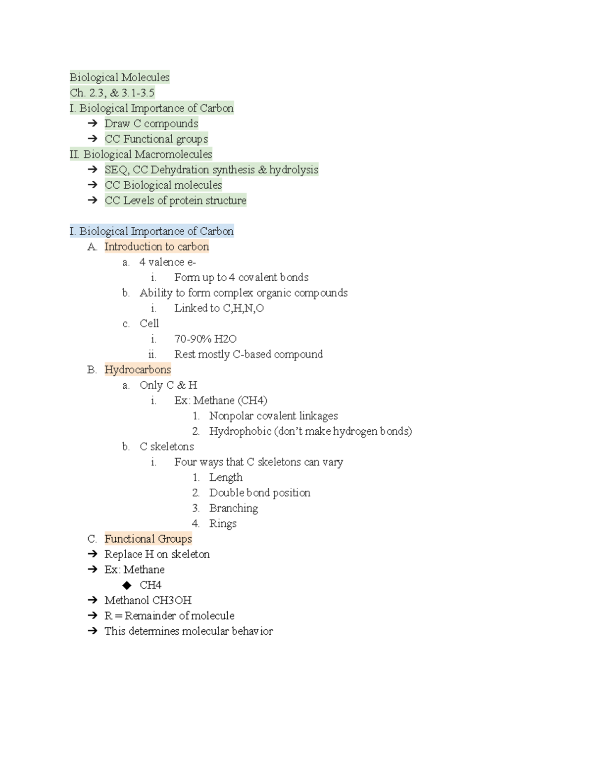 GB Lecture 3 - GB L3 Notes - Biological Molecules Ch. 2, & 3-3. I ...