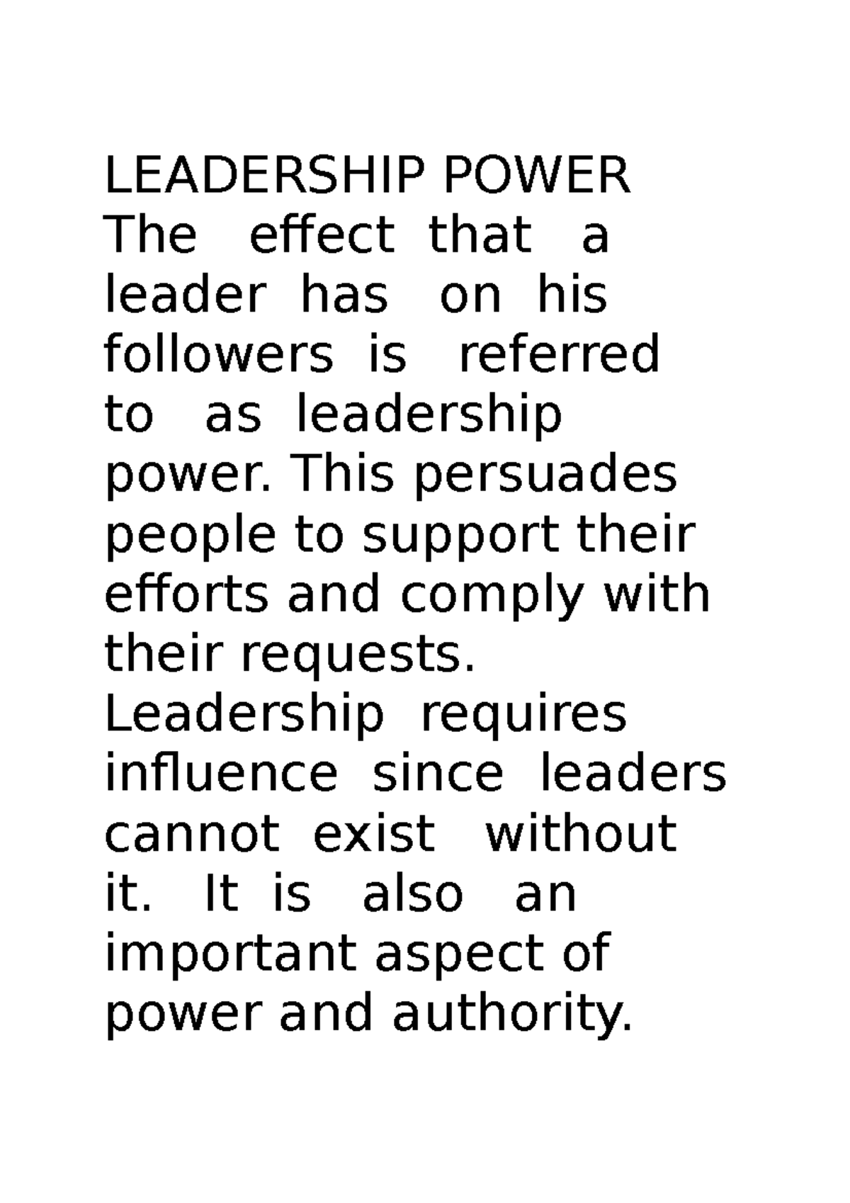 Leadership Power - EXAMPLE.. WILL EDIT LATER - LEADERSHIP POWER The