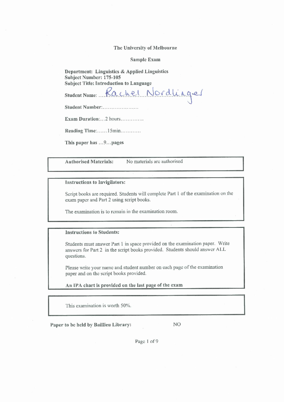 SLL sample-exam-solution 2018 - LING10001 - Studocu