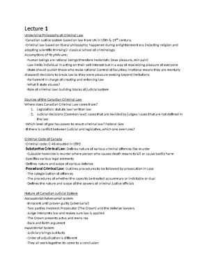 Criminal Law PDF Notes - TABLE OF CONTENTS Chapter One: Introduction to ...