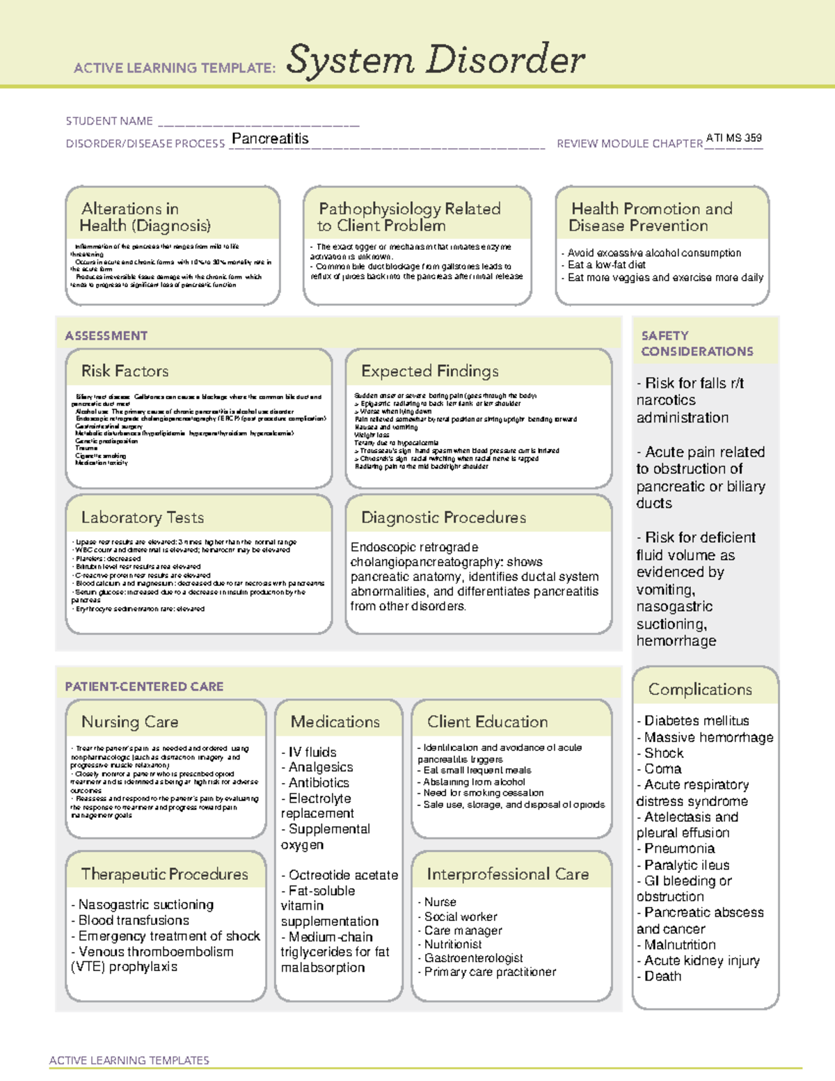 ATI System Disorder Pancreatitis - ACTIVE LEARNING TEMPLATES System ...