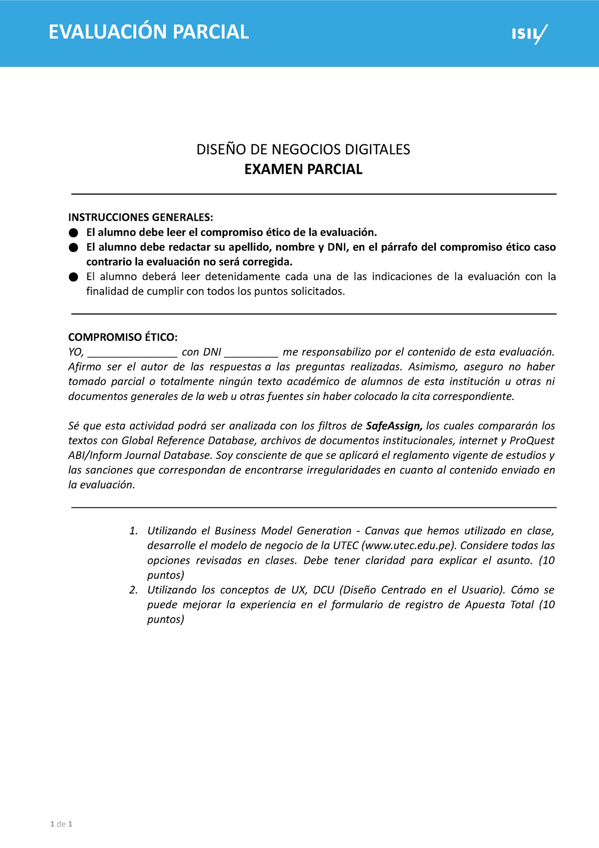 Examen Dise O De Negocios Digitales Examen Parcial