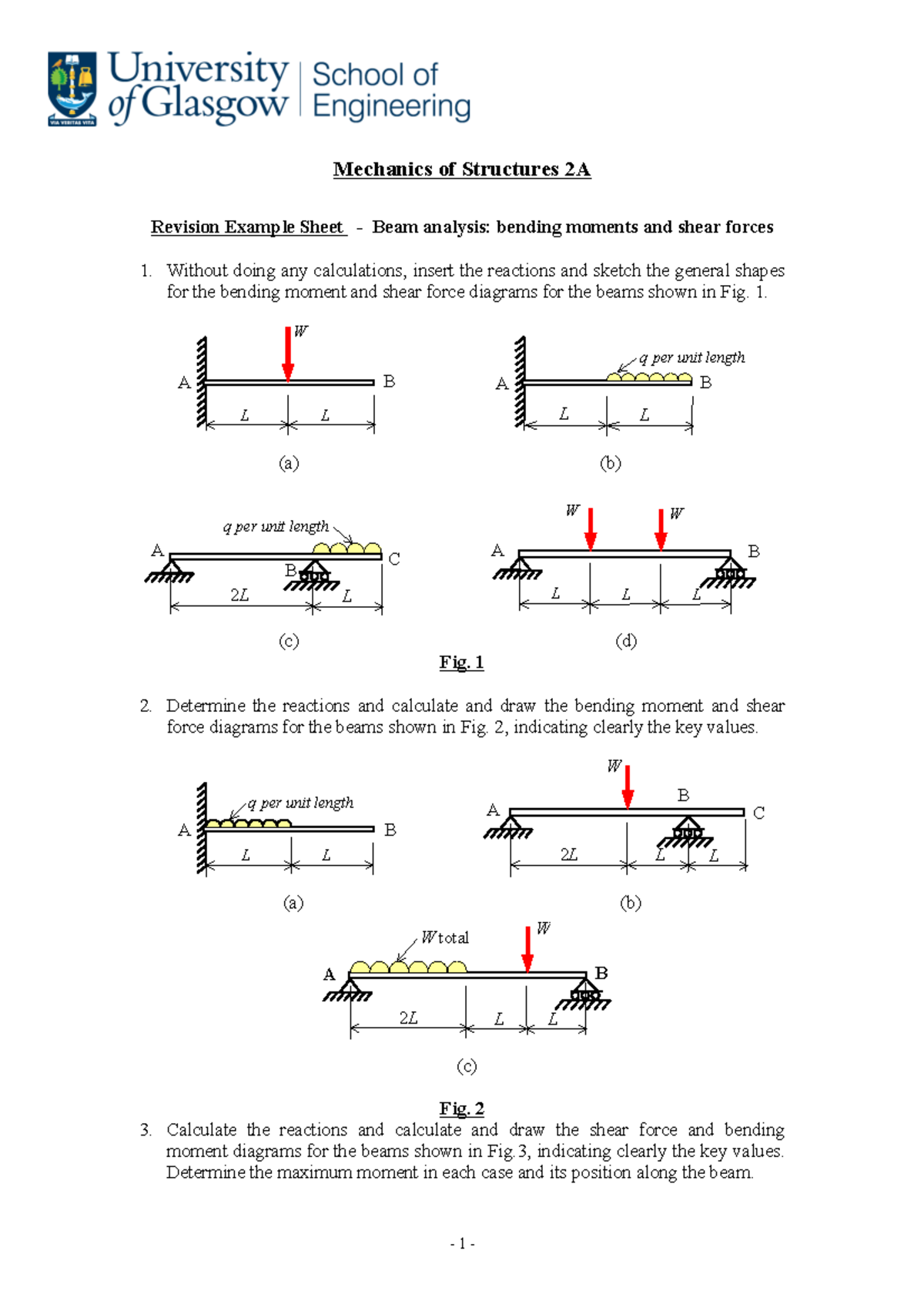 Tutorial 0 - Beam Analysis - Mechanics Of Structures 2A Revision ...