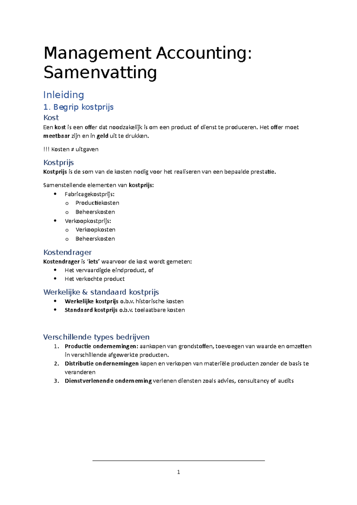 Samenvatting Management Accounting - Management Accounting ...