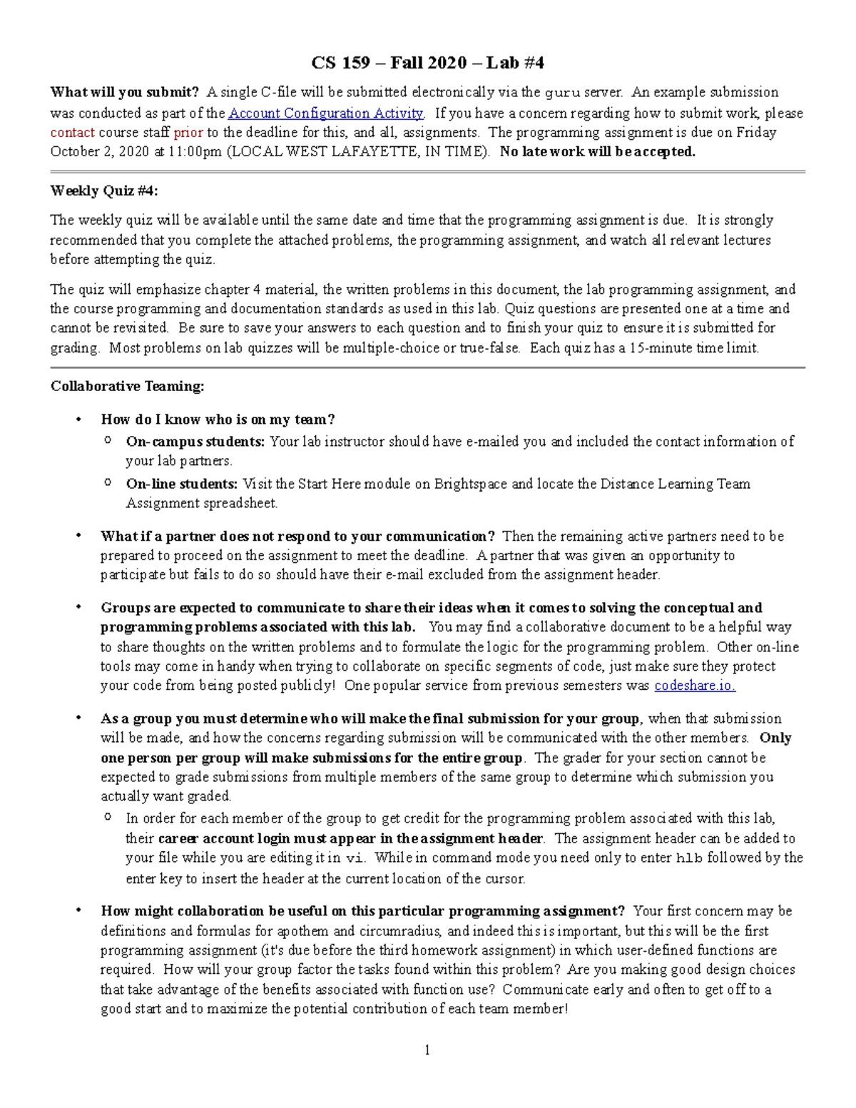 Lab04 - CS 159 – Fall 2020 – Lab What will you submit? A single C-file ...