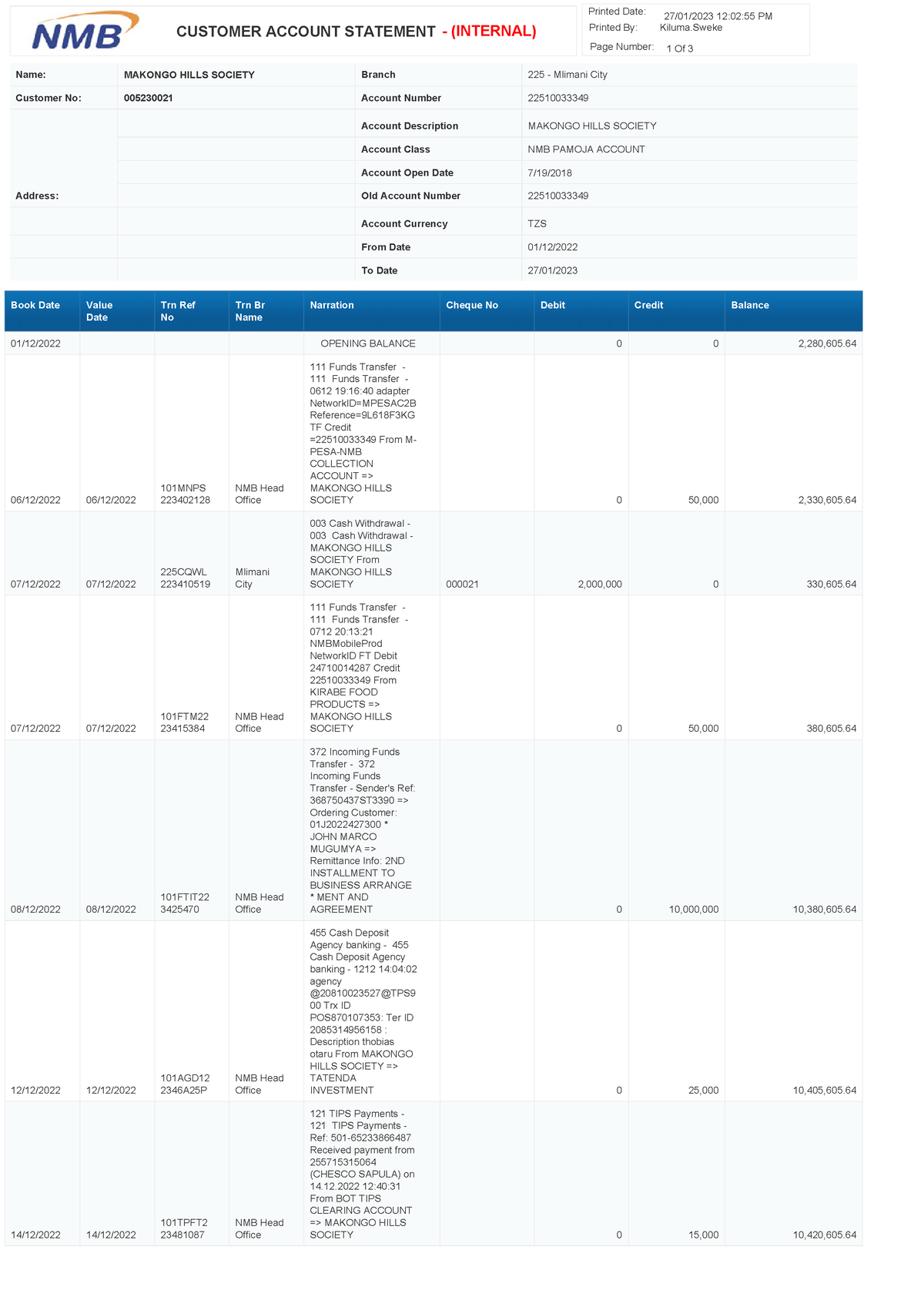 Customer Statement- Internal - CUSTOMER ACCOUNT STATEMENT Printed Date ...