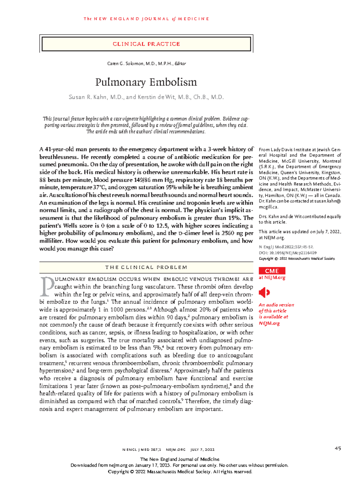 Pulmonary Embolism - tromboembolia pulmonar - T h e n e w e ng l a n d ...