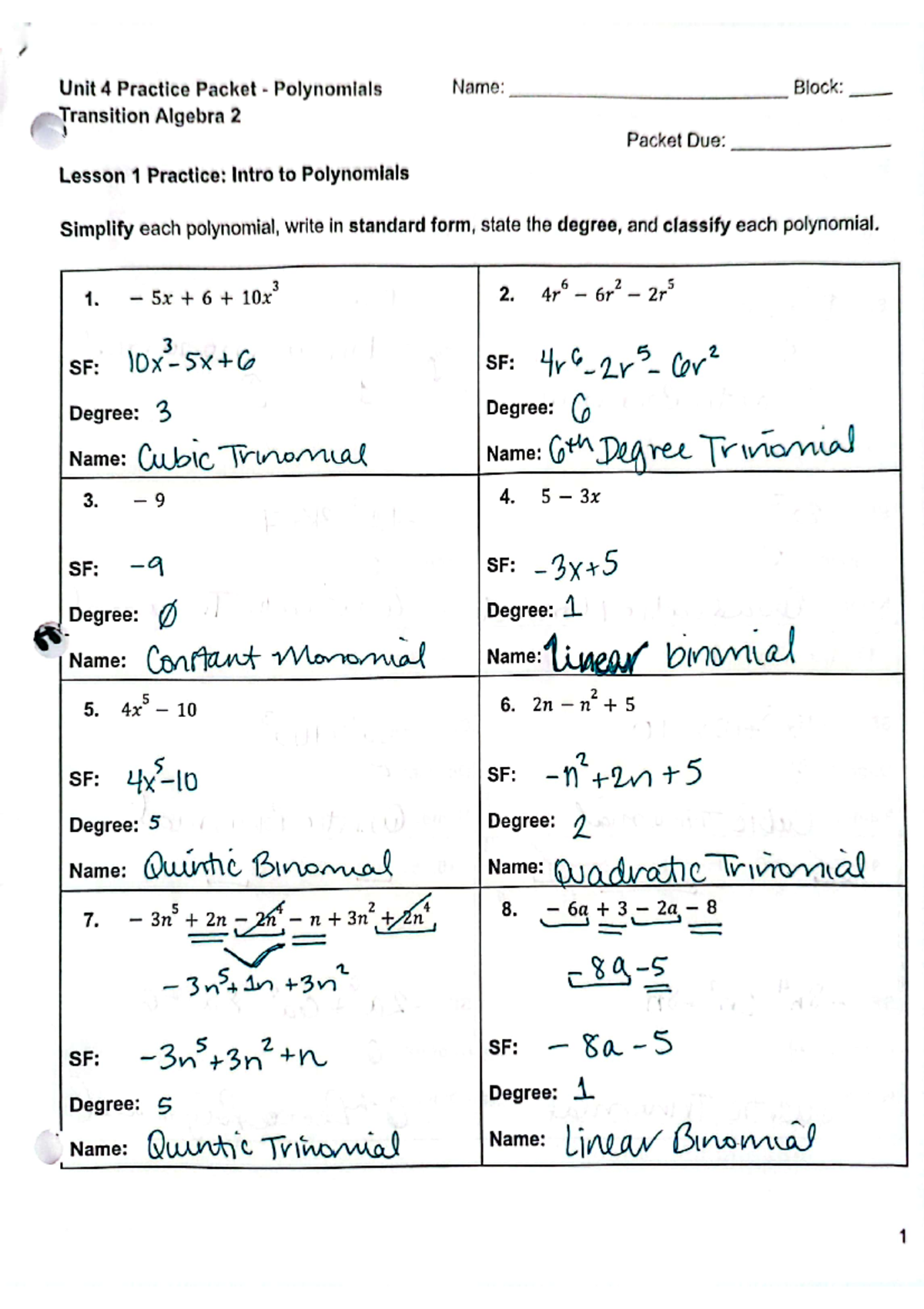 U4 Practice Packet - Lesson 1 KEY - Studocu