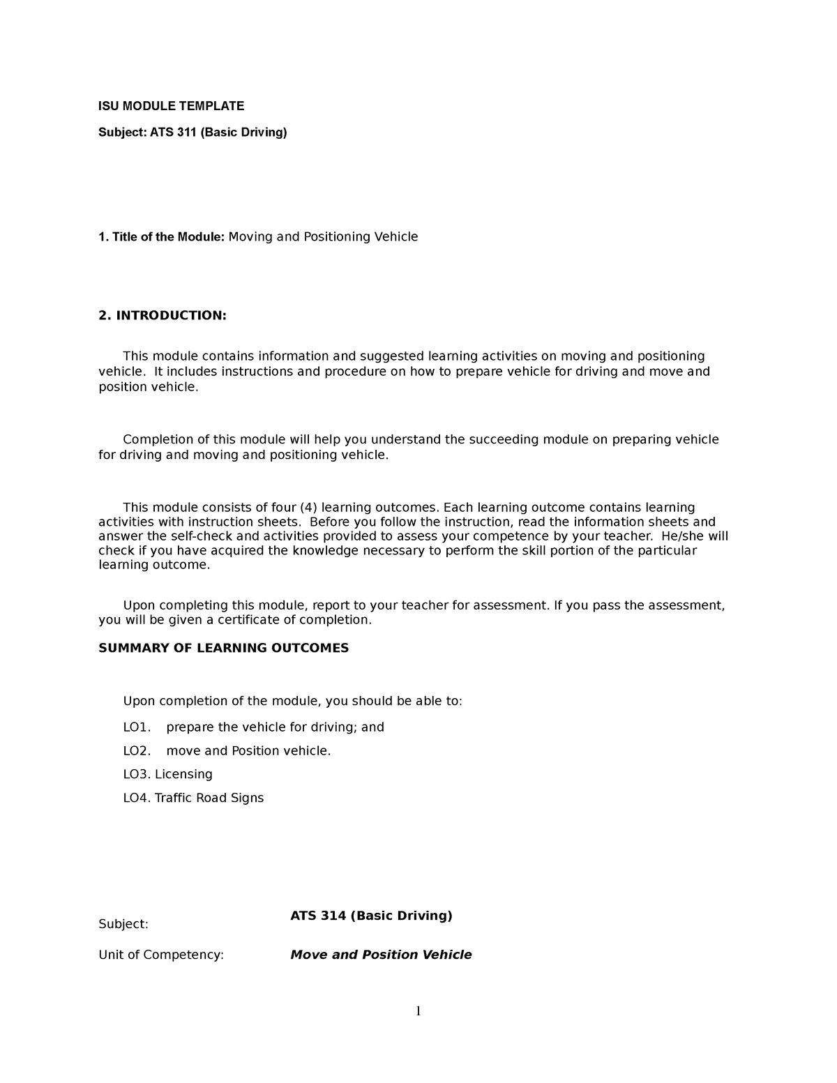 Basic- Drivng- Module - khhdihdknv - ISU MODULE TEMPLATE Subject: ATS ...