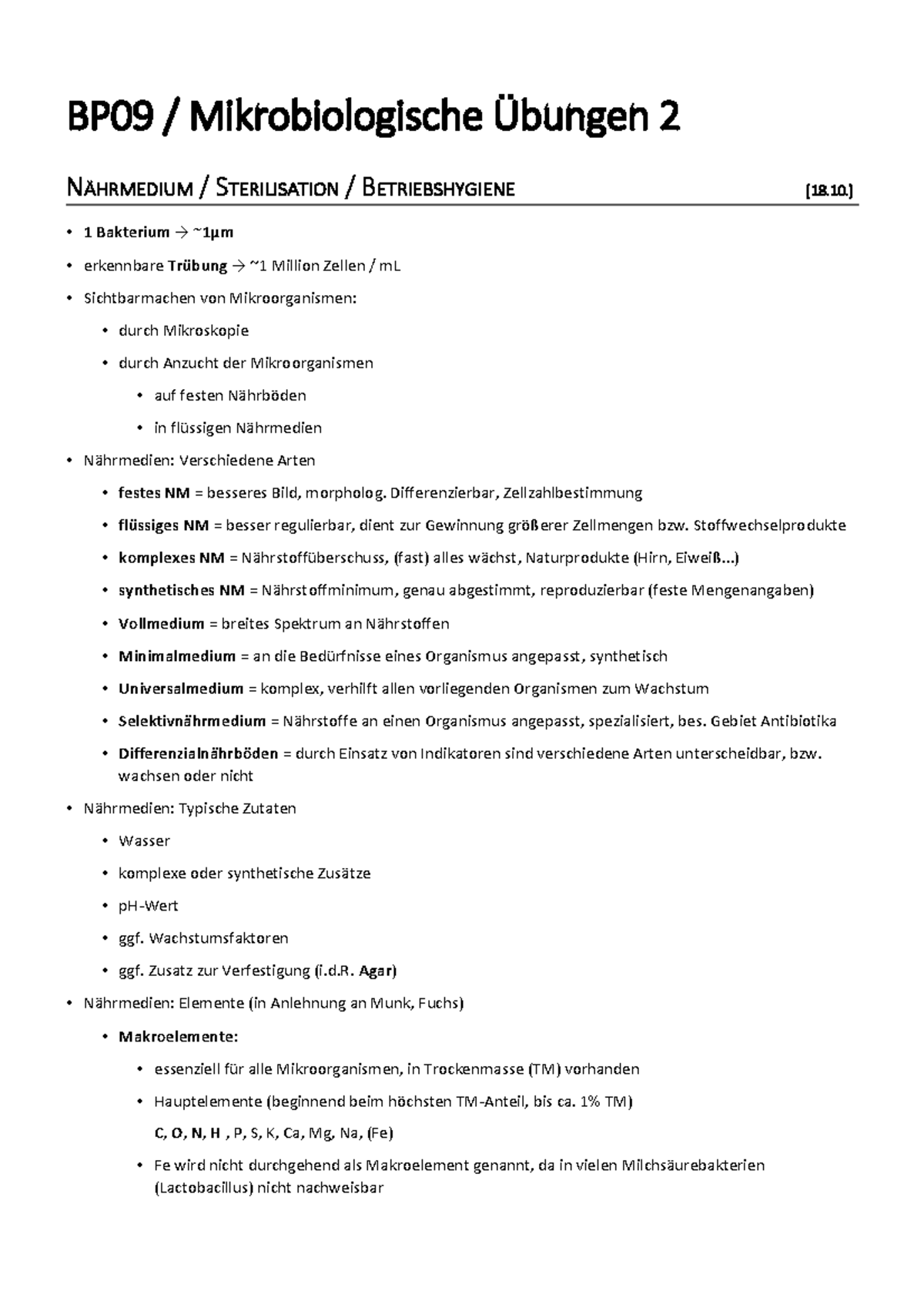 Mikrobiologie Übung 2 - BP09 Mikrobiologische STERILISATION 1 Bakterium ...