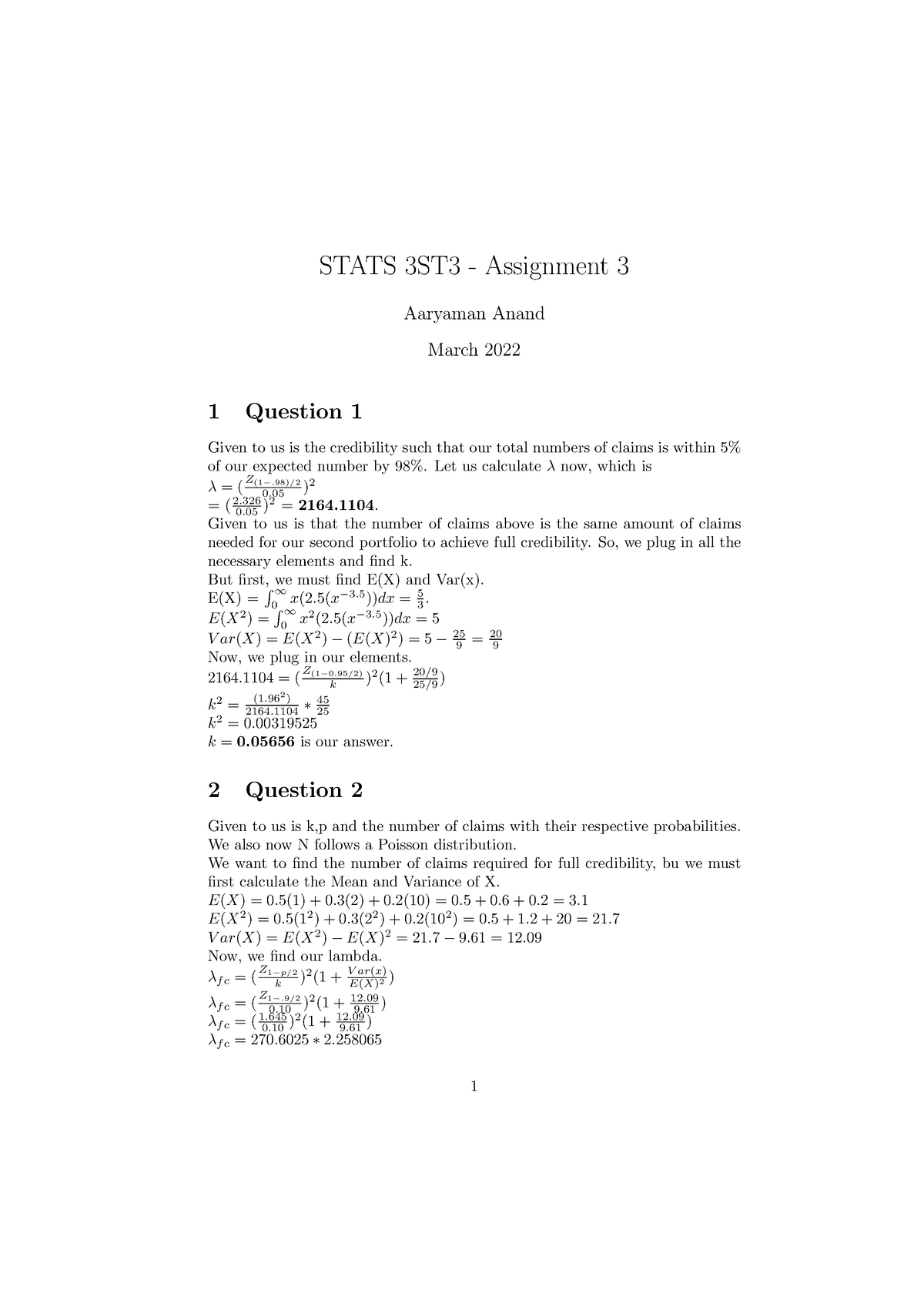 3ST3 Assignment 3 - Paper - STATS 3ST3 - Assignment 3 Aaryaman Anand ...