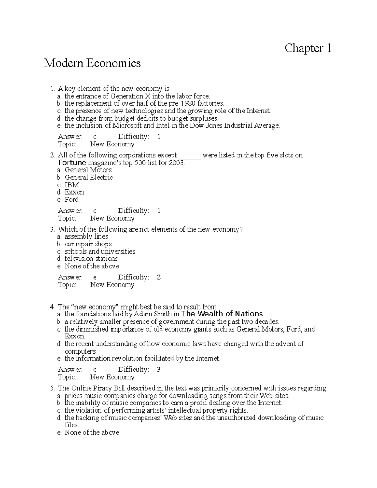 9780393168174 Test Bank Ch1 - Chapter 1 Modern Economics A Key Element ...