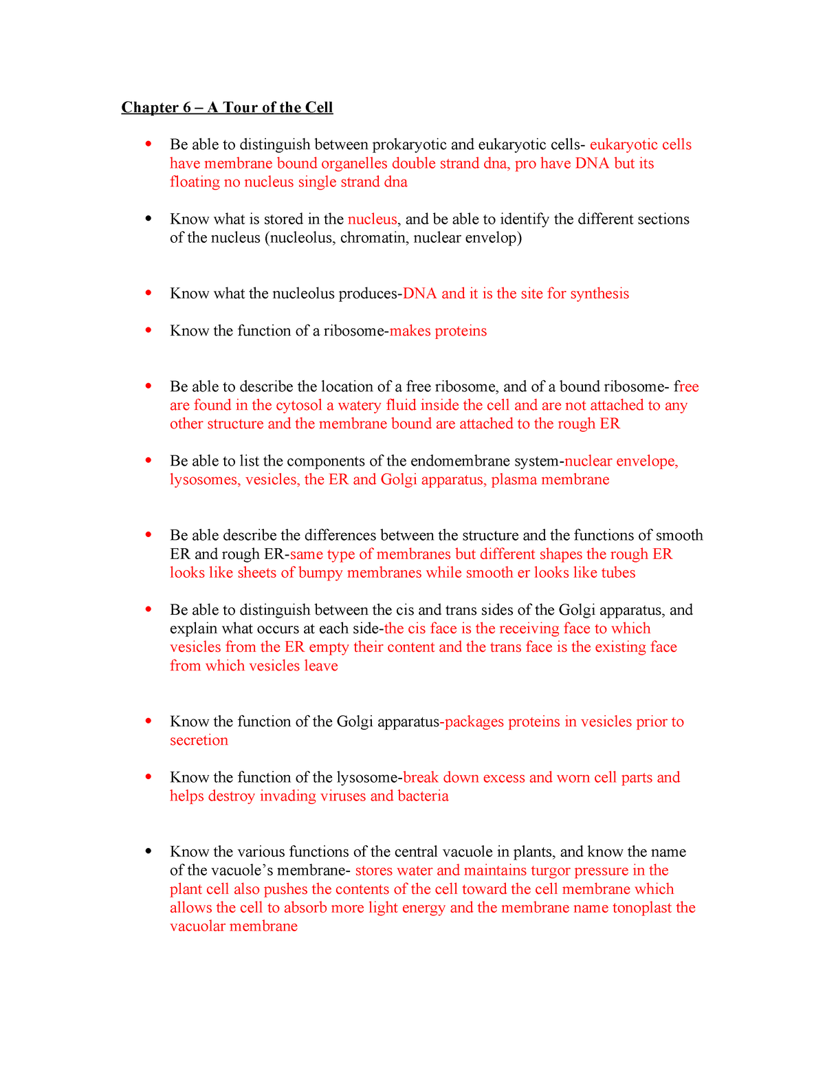 Chapter 6 Study Questions - Chapter 6 – A Tour Of The Cell Be Able To ...