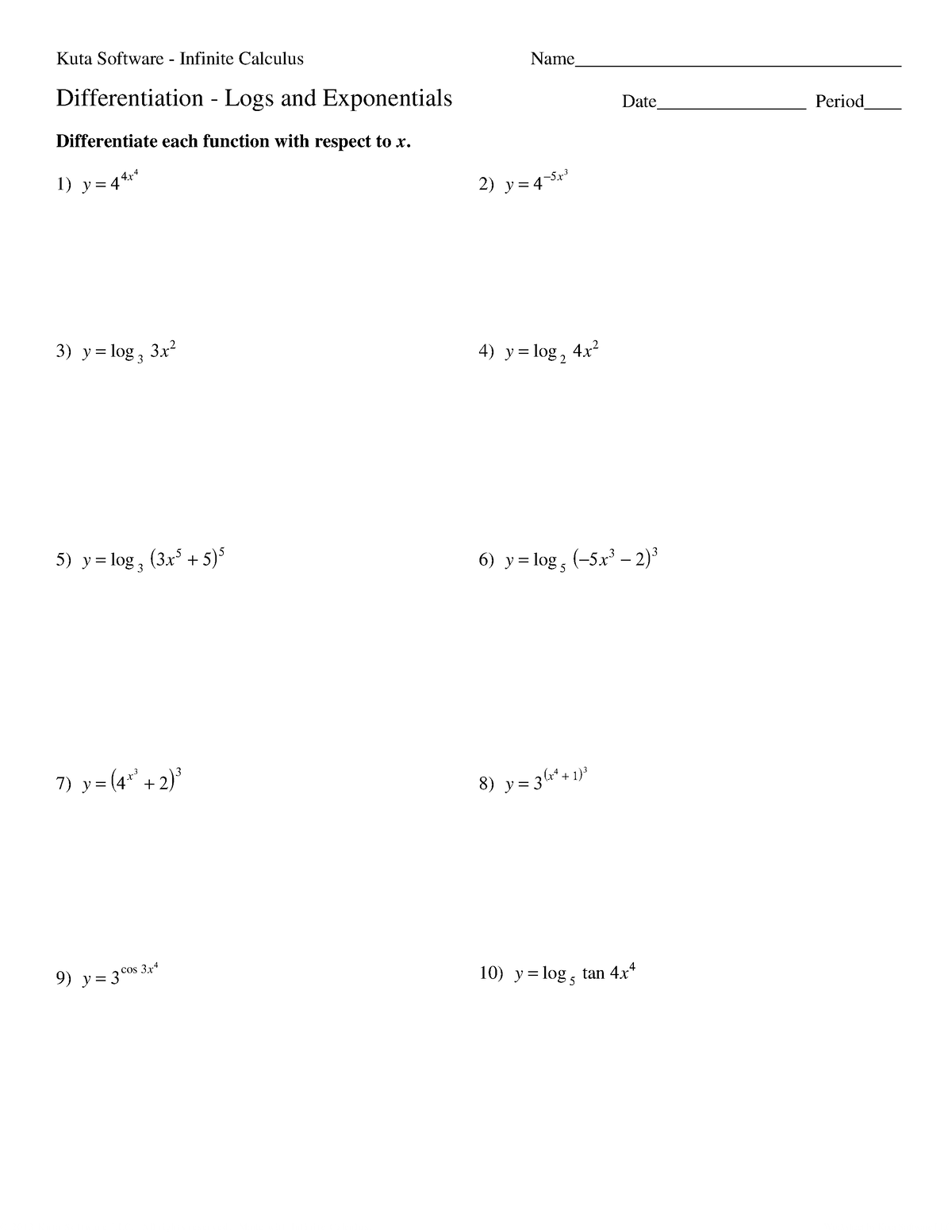 K2-12 - Chain Rule with Logs Exponentials - © 9 U 2 e 041 q 3 Y 1 ...