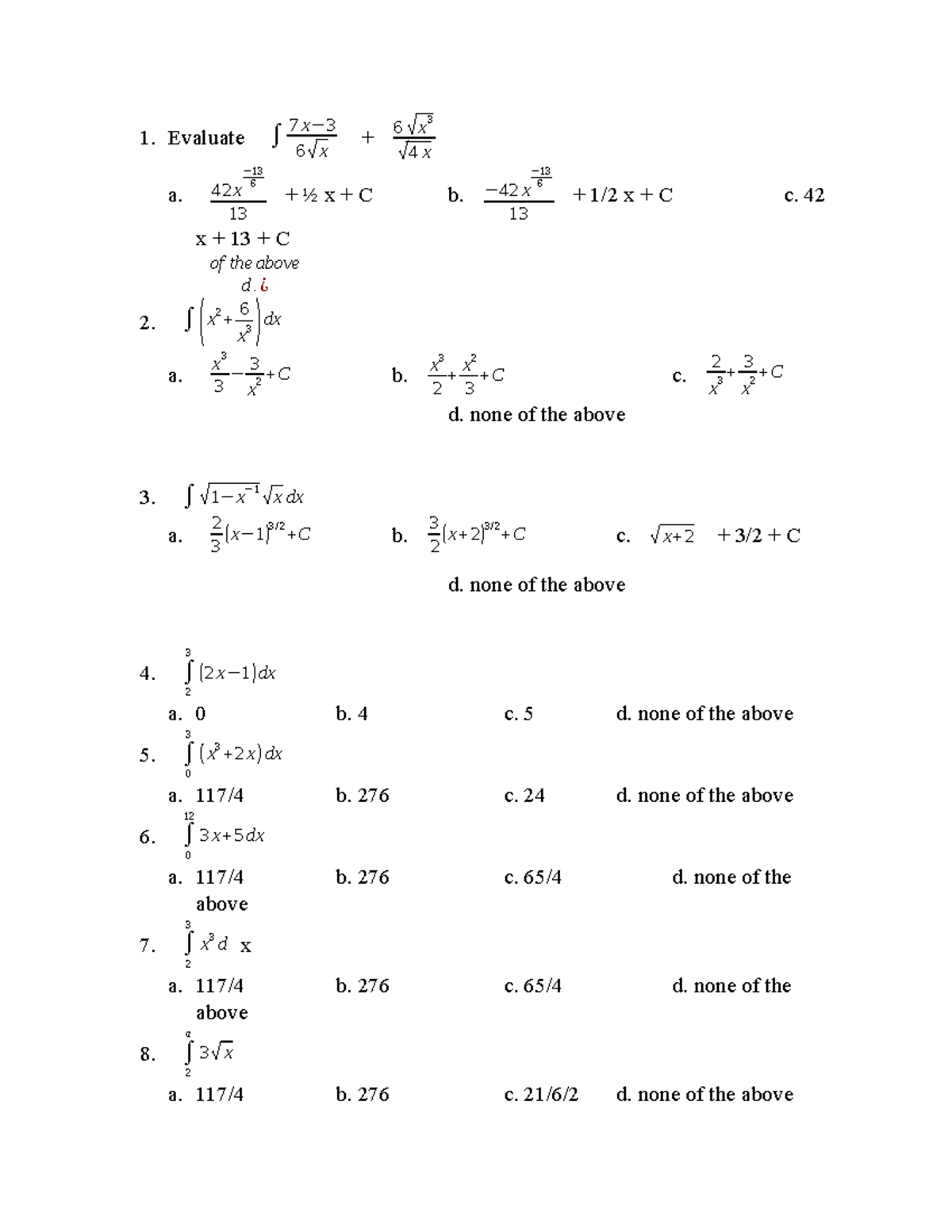 Calculus-review - Differential Calculus reviewer - 1. Evaluate ∫ 7 x− 3 ...