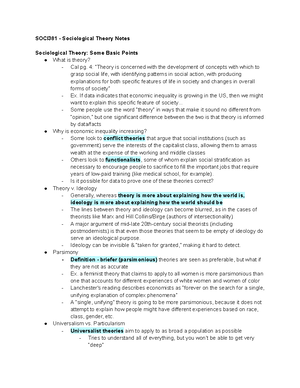 SOCI381 - Sociological Theory Midterm Review - SOCI381 - Midterm Review ...