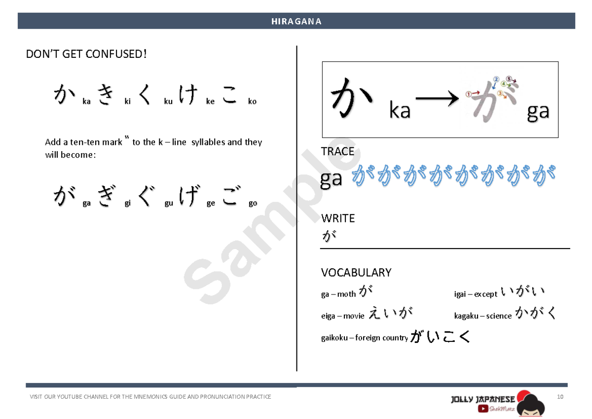Hiragana-lesson-3 - Japanese LPT 5 - LESSON 3 HIRAGANA - TRACE ga WRITE ...