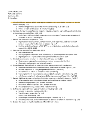 Exam 2 Study Guide AGR 3303 - 1 Exam 2 Study Guide AGR 3303: Genetics ...