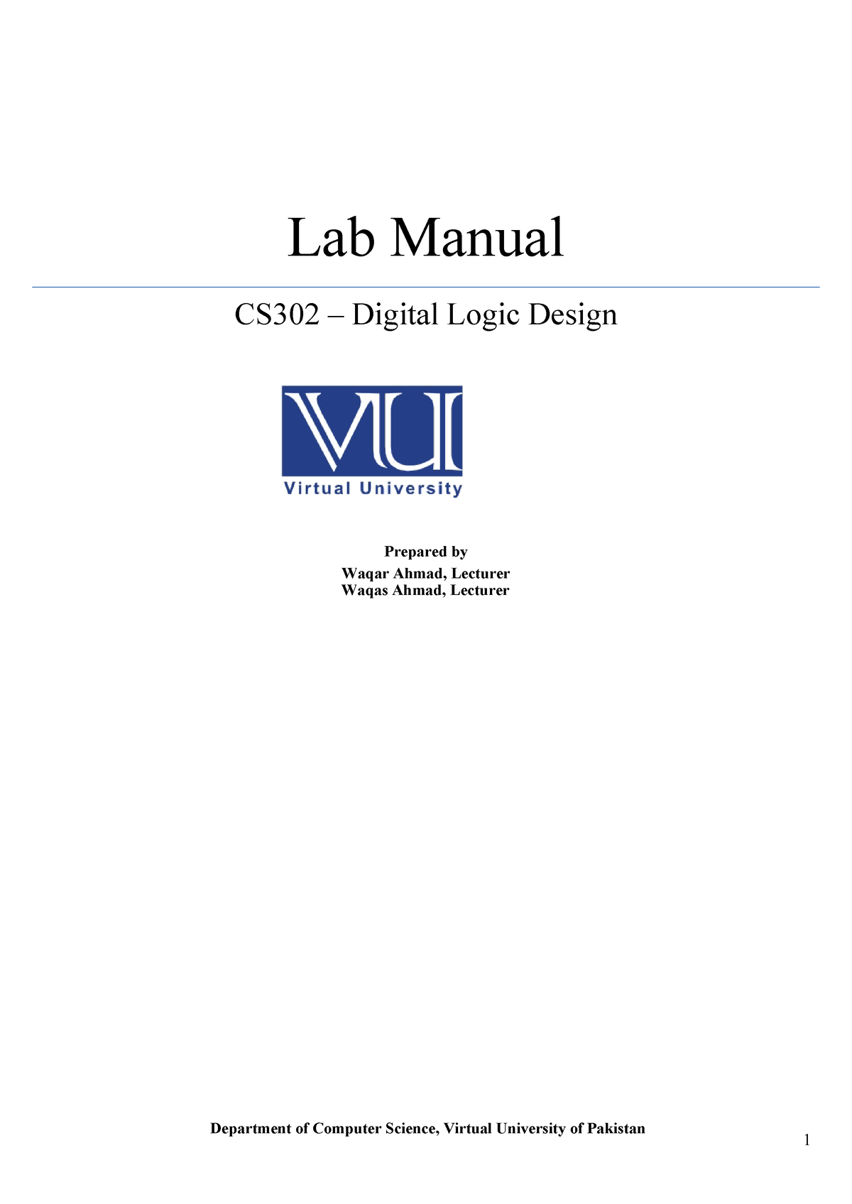 CS302 P - Enjoy - Lab Manual CS302 – Digital Logic Design Prepared By ...