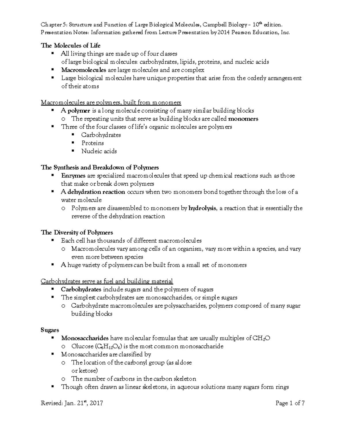 Structure and Function of Large Biological Molecules Presentation